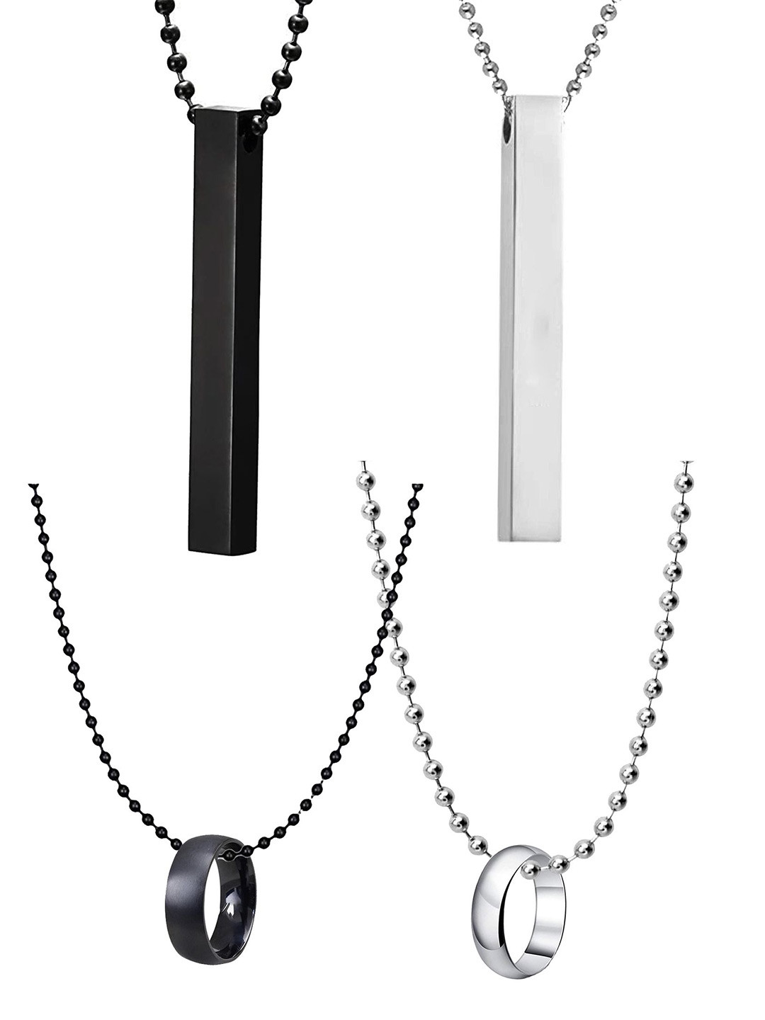 Okos Set Of 4 Vertical Bar And Ring Shaped Pendant With Chain