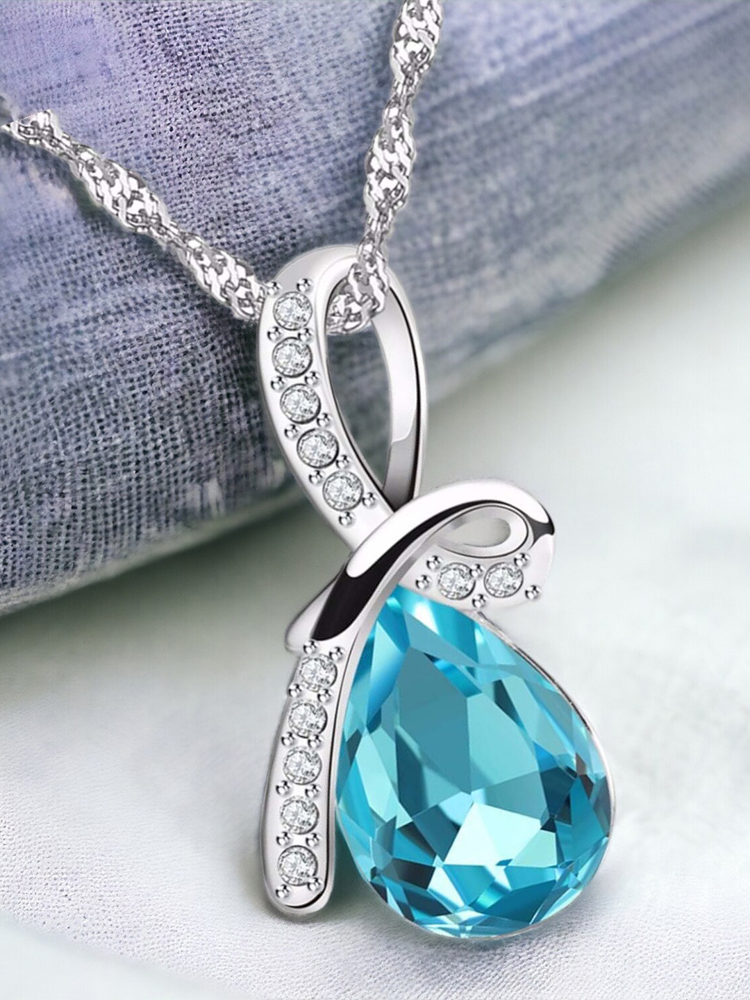 Okos Silver-Plated Tiny Tear Drop-Shaped Pendant With Chain