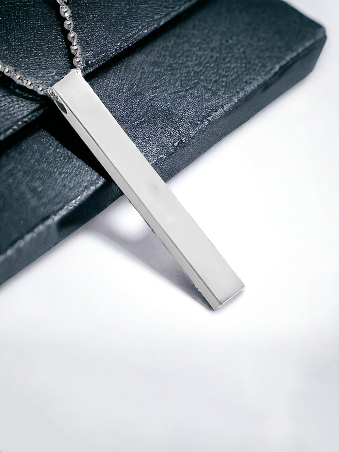 Okos Silver-Plated 3D Cuboid Vertical Bar-Shaped Pendant With Chain