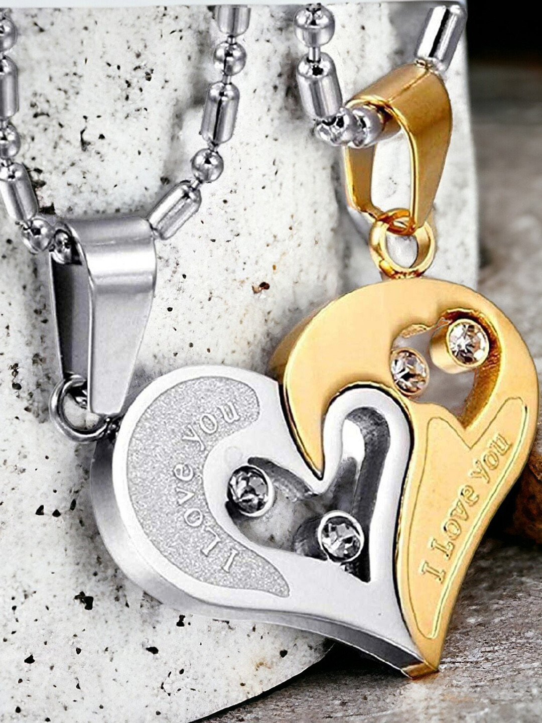 Okos Dual Heart Love-Shaped Pendans With Chain