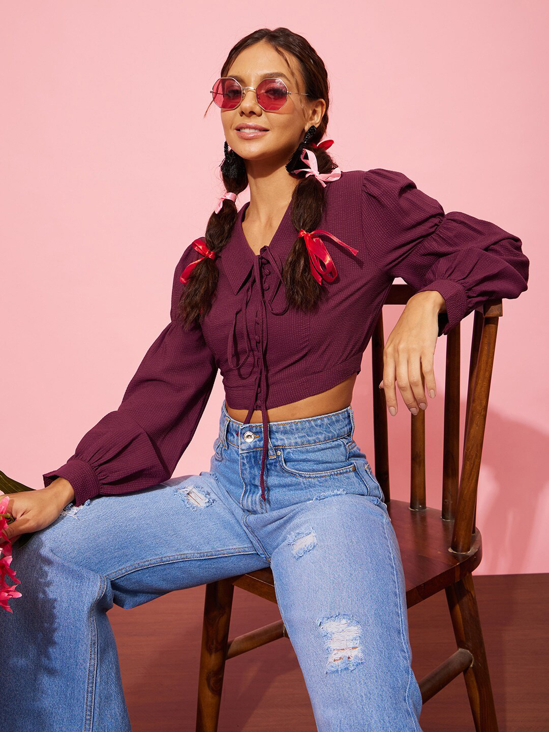 QUIERO Vertical Striped Tie-Ups Shirt