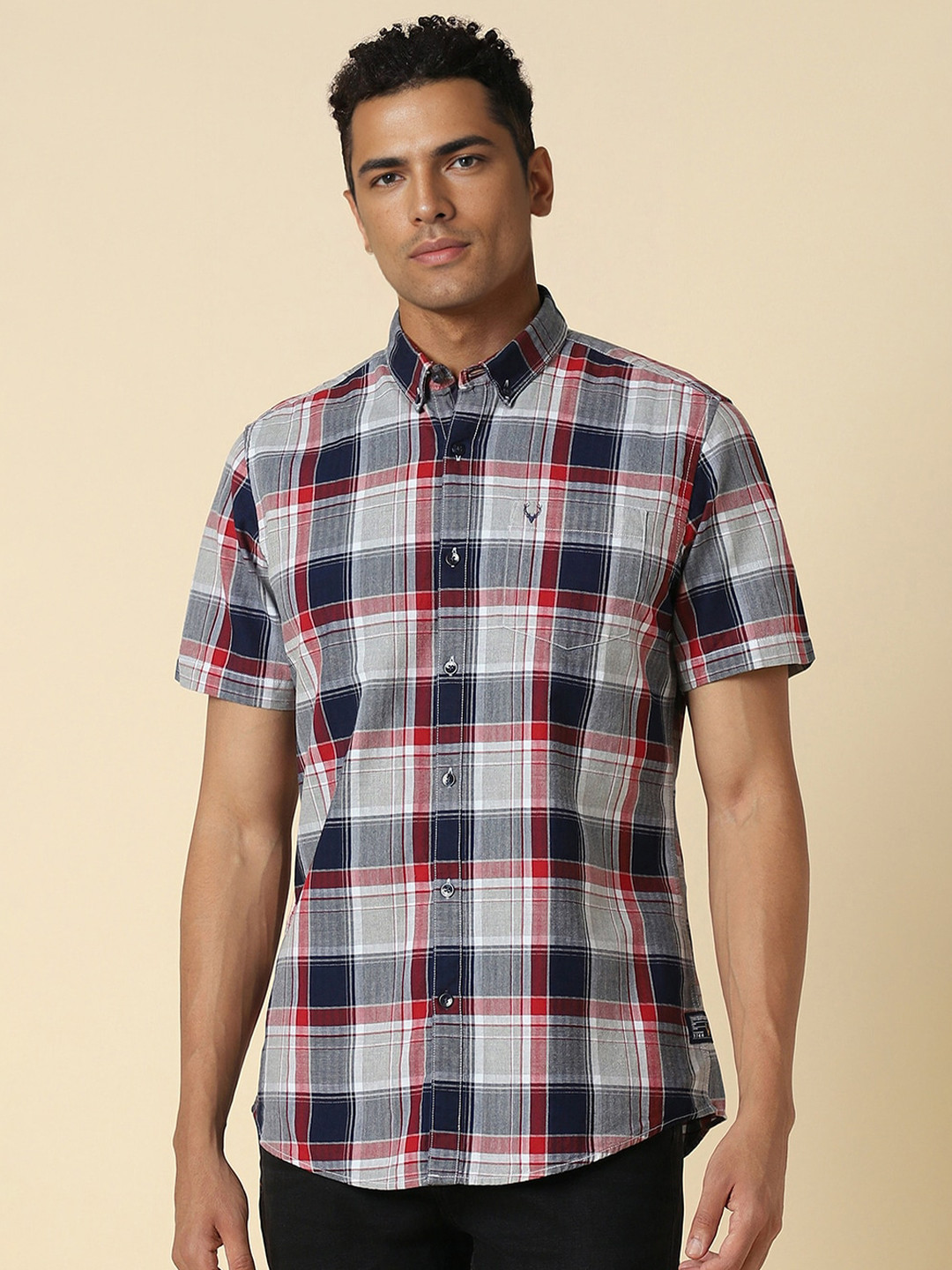 Allen Solly Button-Down Collar Tartan Checks Checked Cotton Casual Shirt
