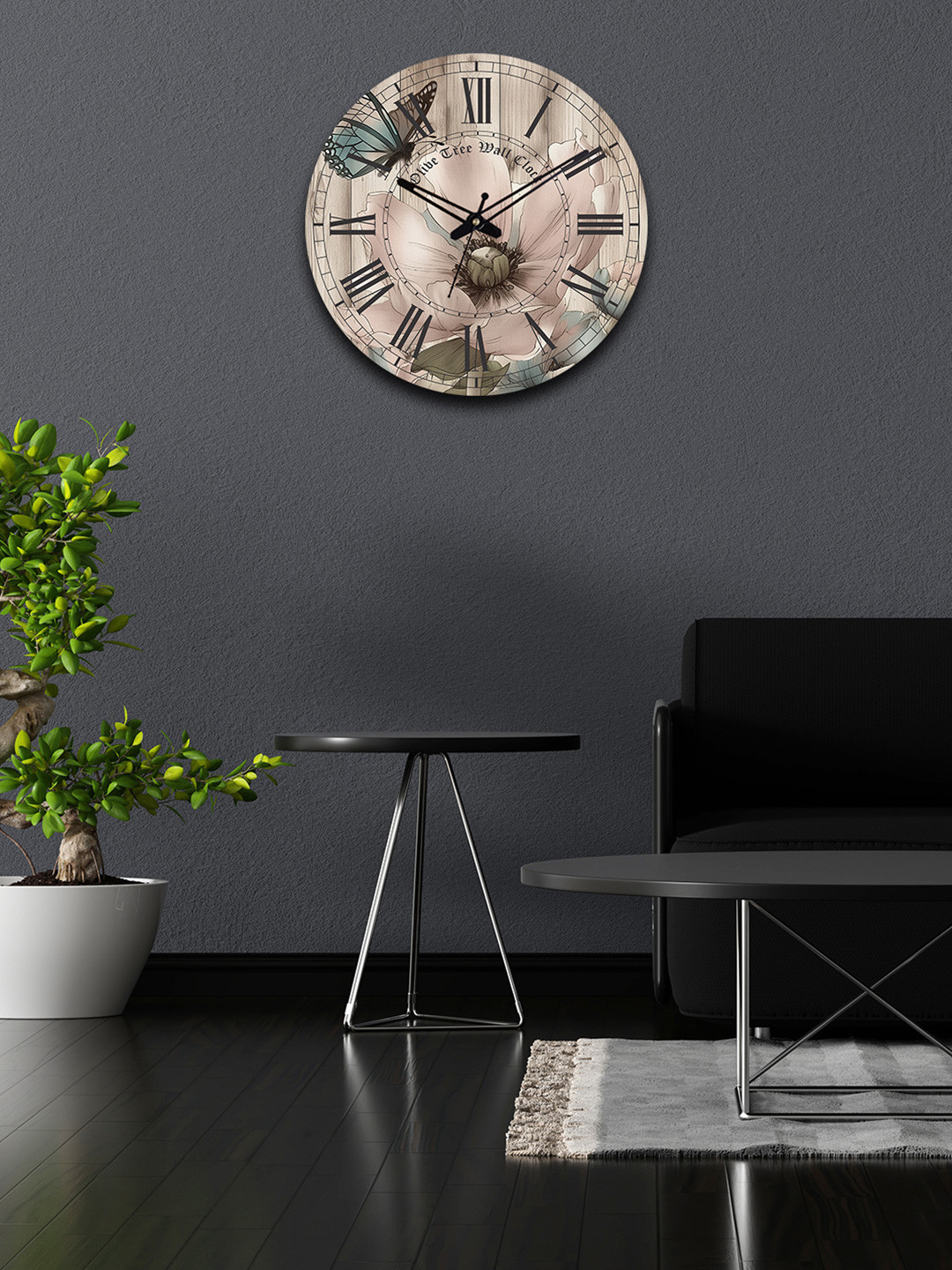 OLIVE TREE Vinyle Beige Wood Large Display Round Battery Analogue Wall Clock-38.1cm