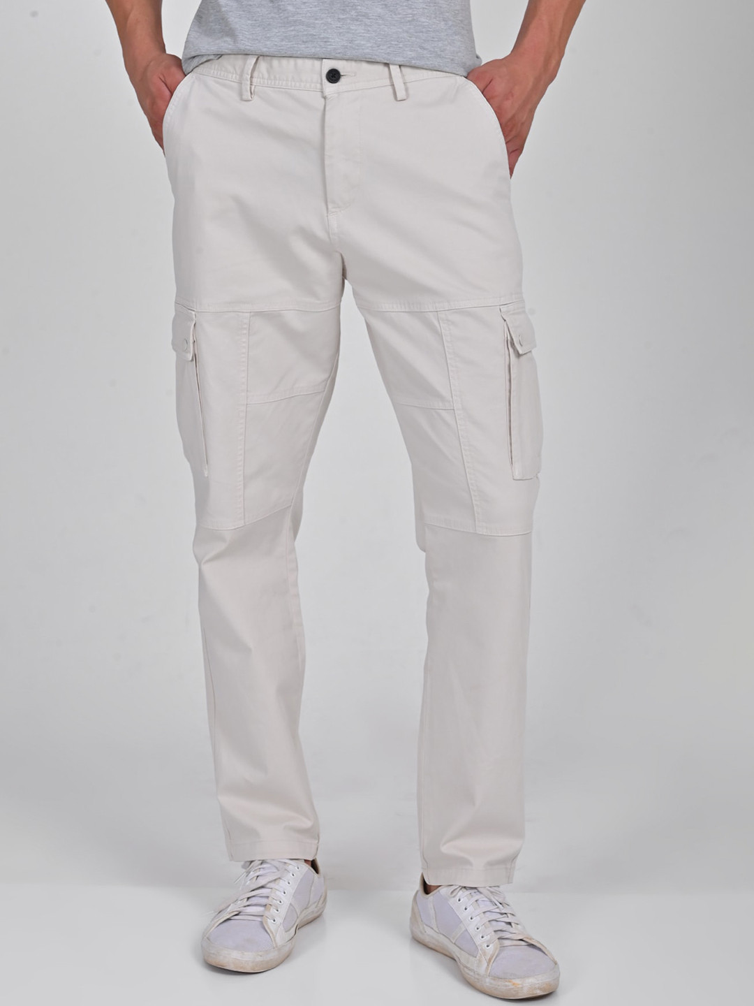 POE Men Smart Mid Rise Slim Fit Cargo Trouser