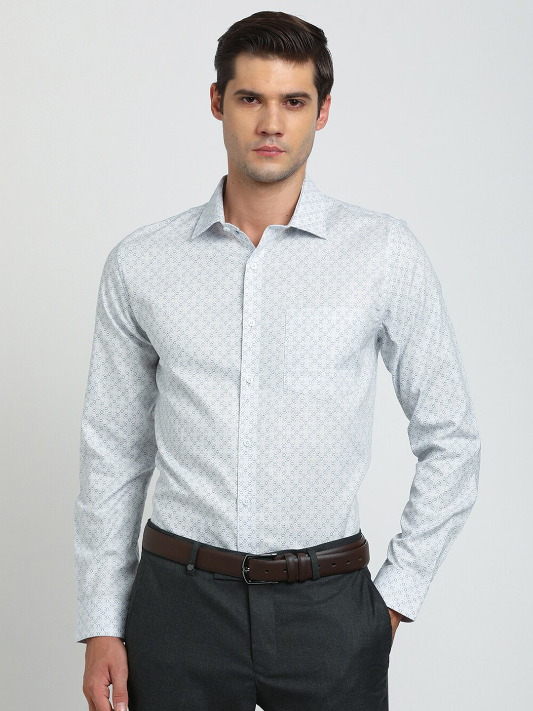 Turtle Summer Classic Slim Fit Printed Spread Collar Formal Shirt