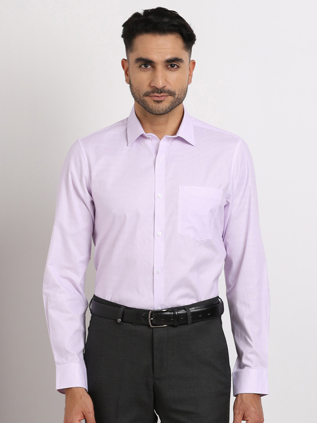 Turtle Classic Slim Fit Micro Checks Opaque Cotton Formal Shirt