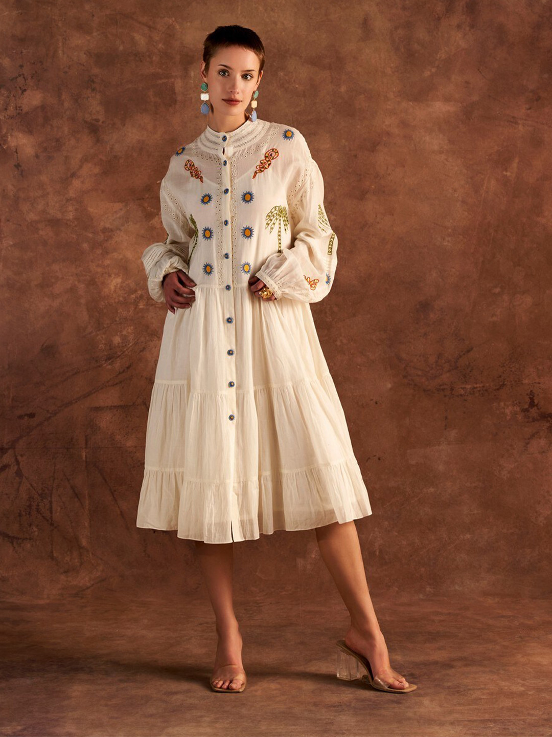 VERB BY PALLAVI SINGHEE Puff Sleeves A-Line Midi Dress