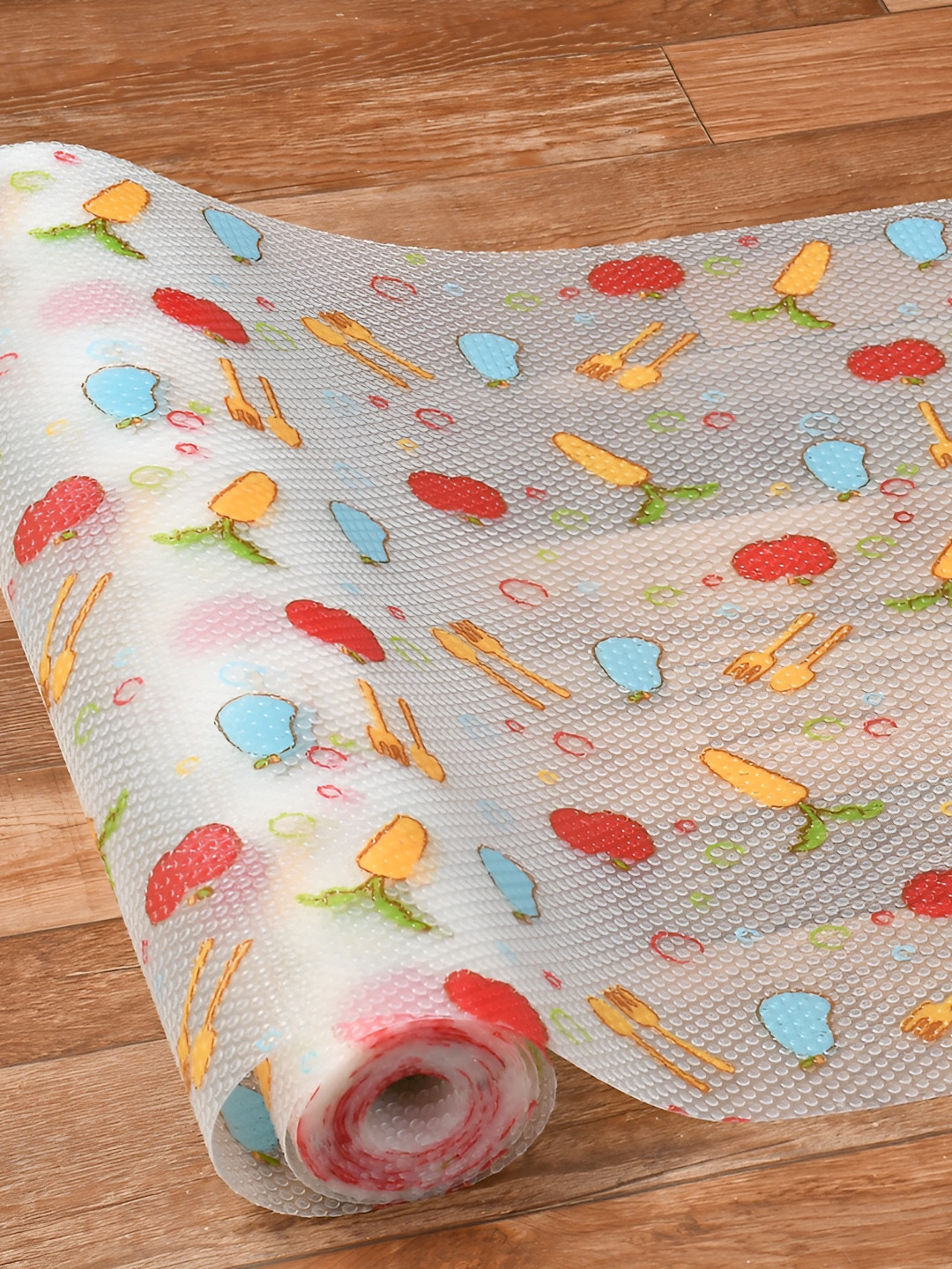 Yellow Weaves Red Printed Floral Water Resistant Shelf Liner Organiser