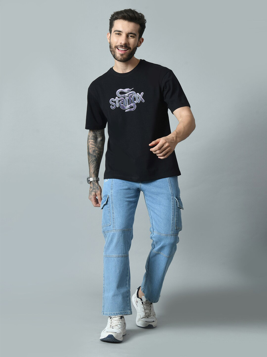 STARFOX Graphic Printed Drop-Shoulder Sleeves Cotton Loose Fit T-shirt