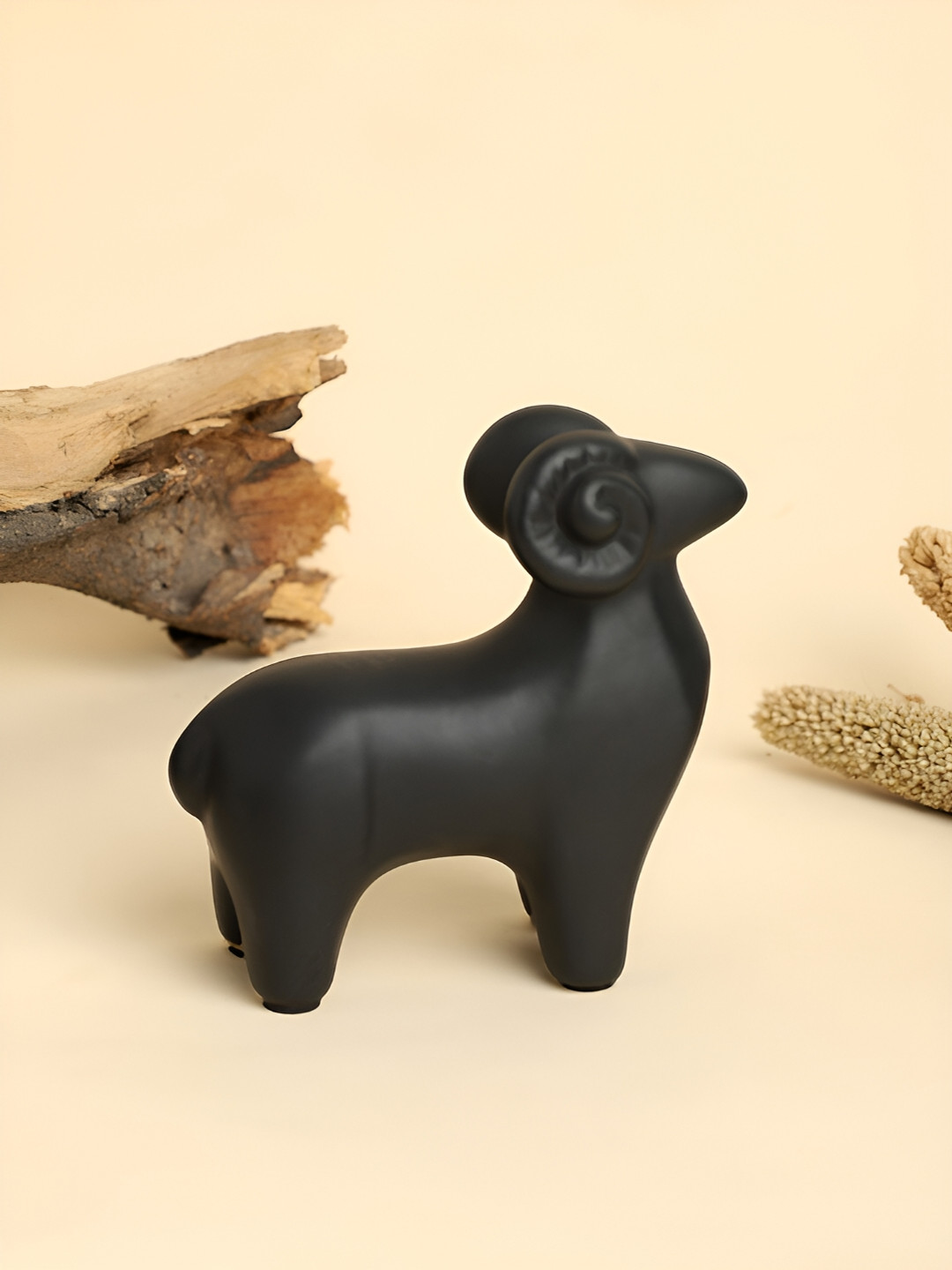 Bonhomie The Sheep Black Ceramic Glossy Living Room Small Showpiece - 5.3 Inches