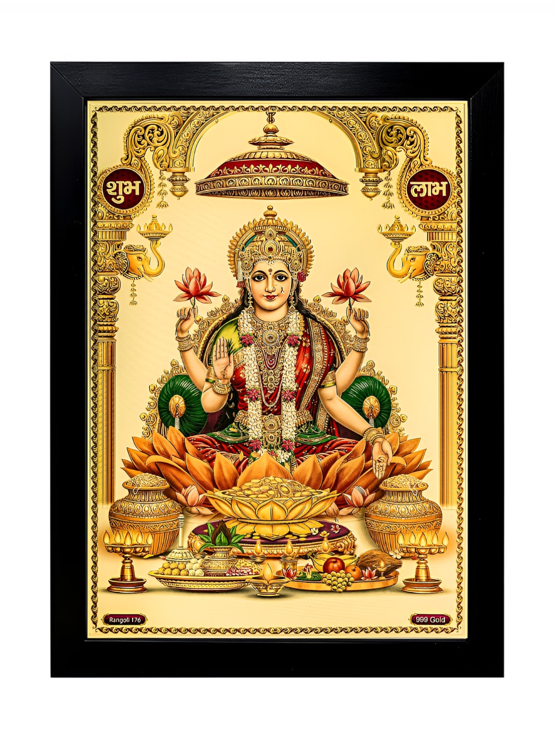 Hawai Black & Gold Toned Mahalaxmi Religious Wooden Wall Photo Frame
