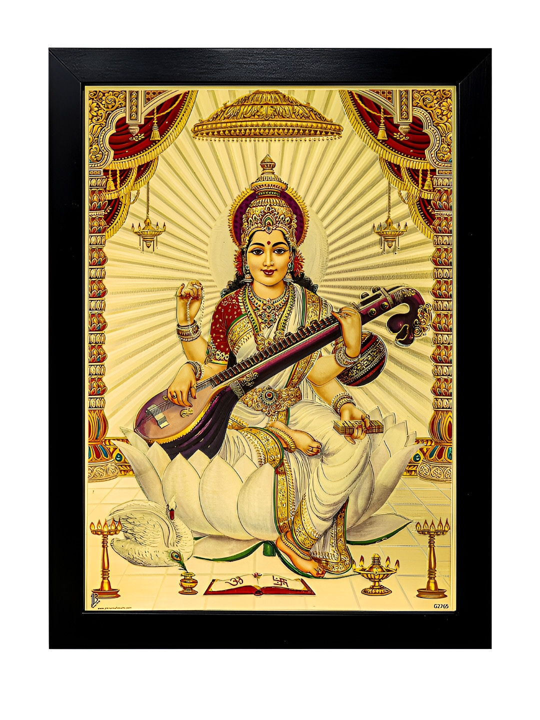 Hawai Black & Red Saraswati Religious Wooden Wall Photo Frame