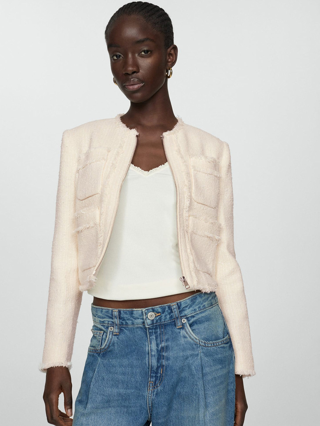 MANGO Tweed Cropped Blazer