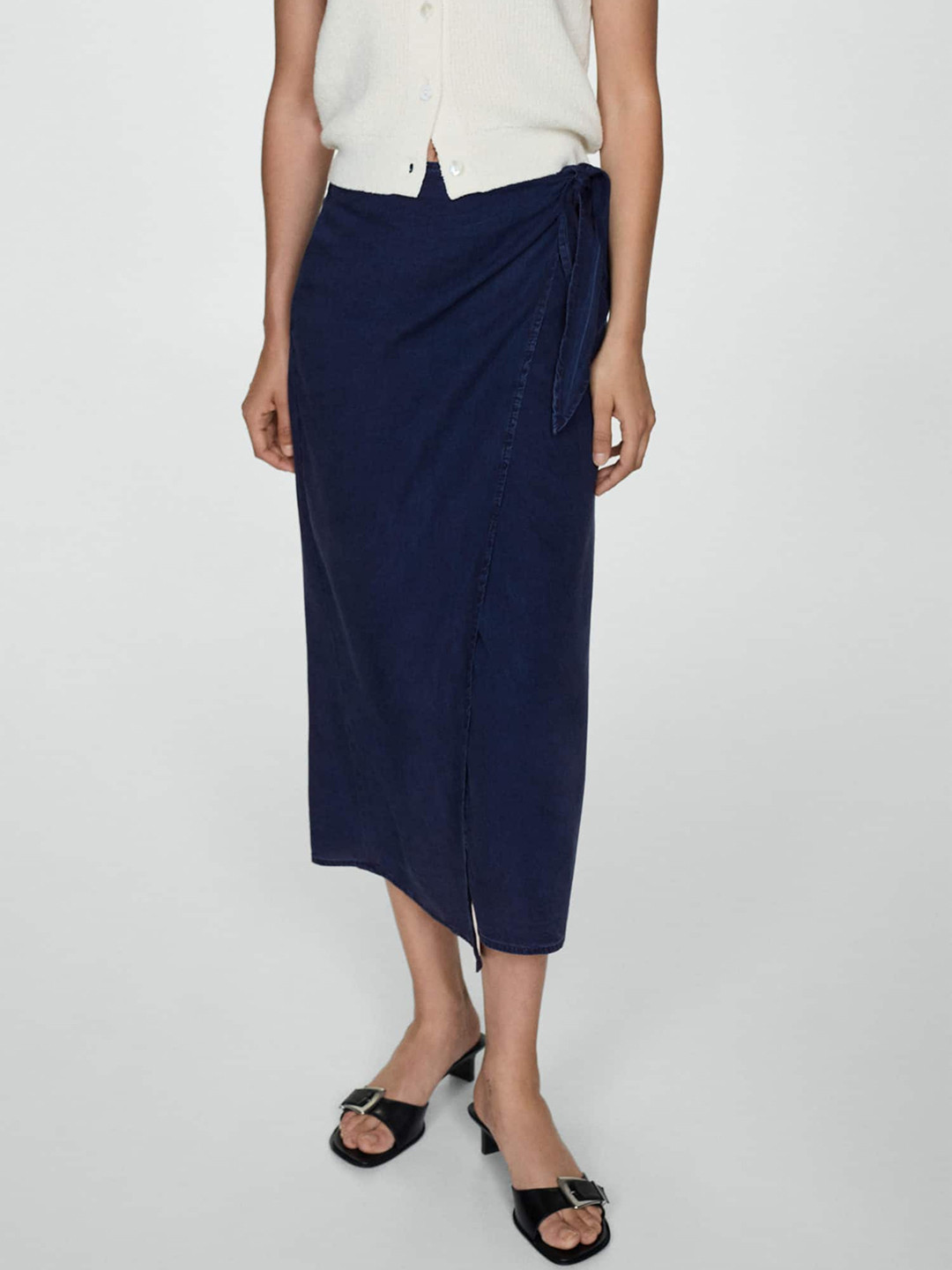 MANGO Sarong Style Midi Wrap Skirt