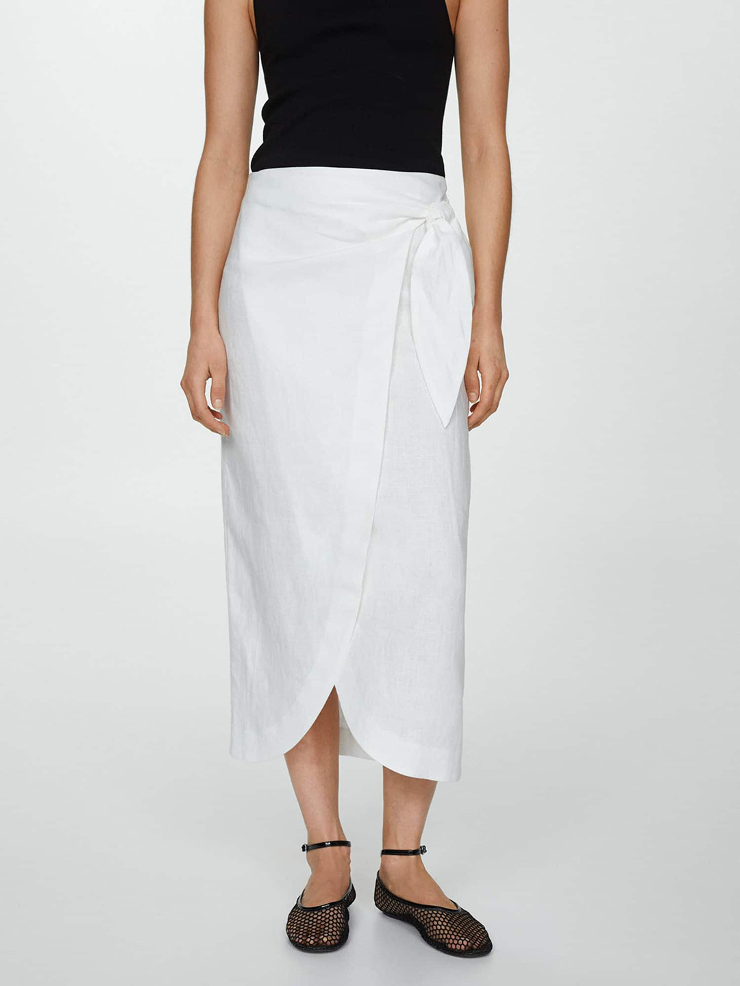 MANGO Linen Cross-Over Tie-Up Sarong Style Skirt