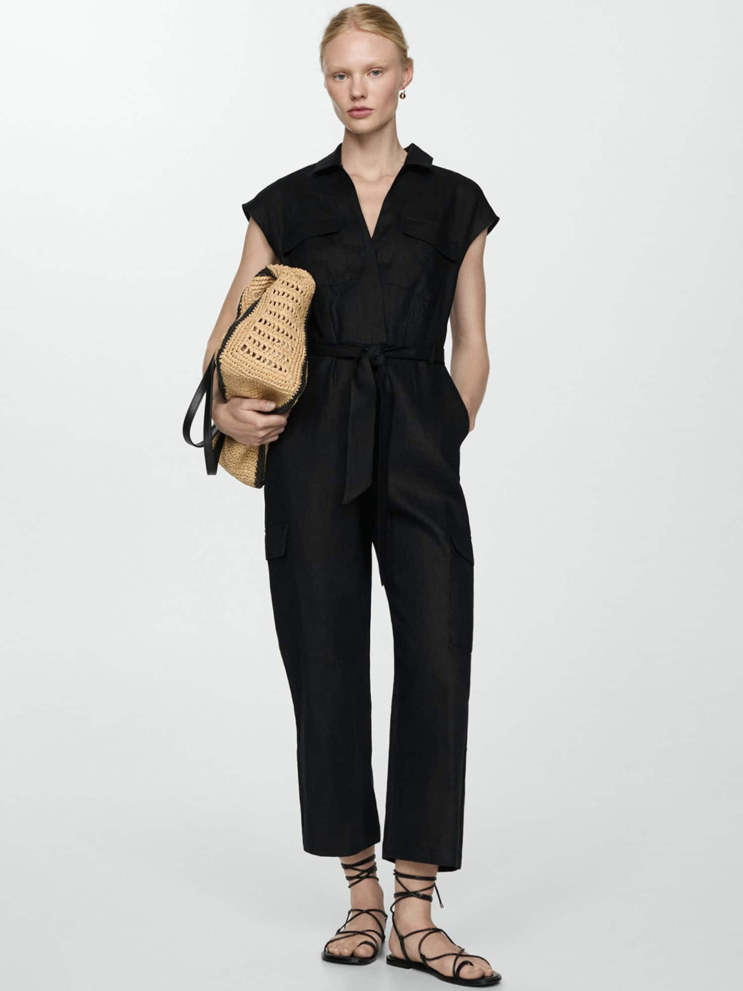 MANGO Linen Basic Jumpsuit
