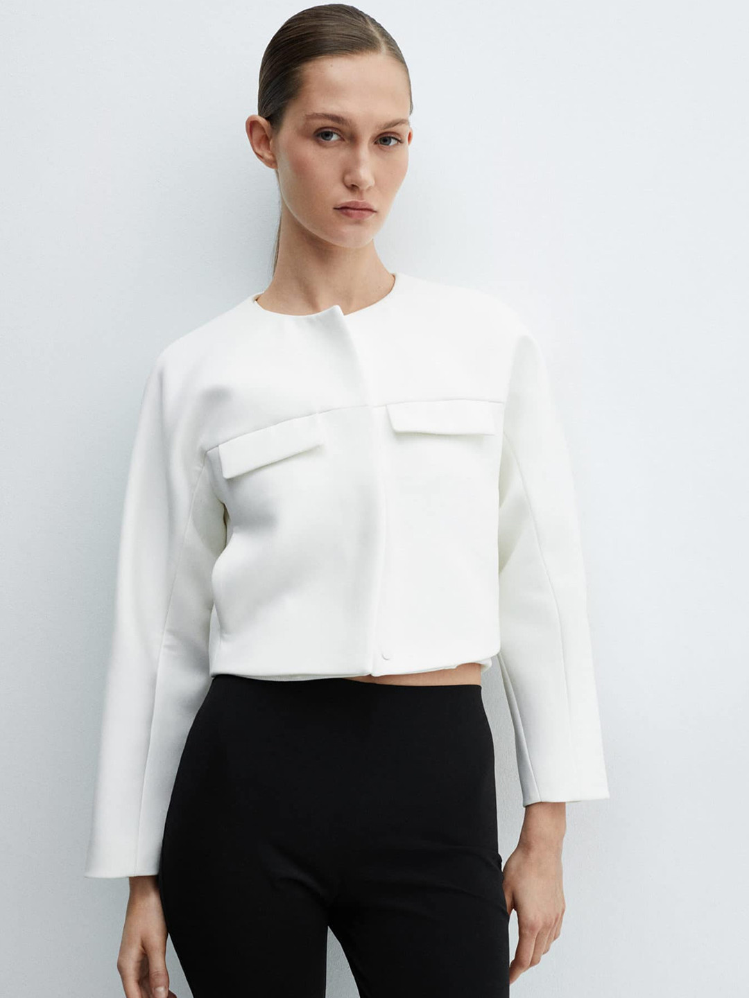 MANGO Collarless Tailored Blazer