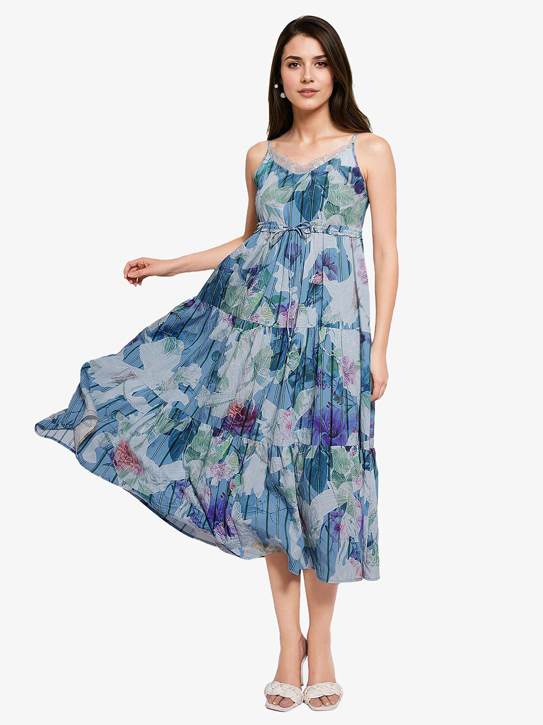 RAREISM Off Shoulder Cotton Fit and Flare Midi Dress