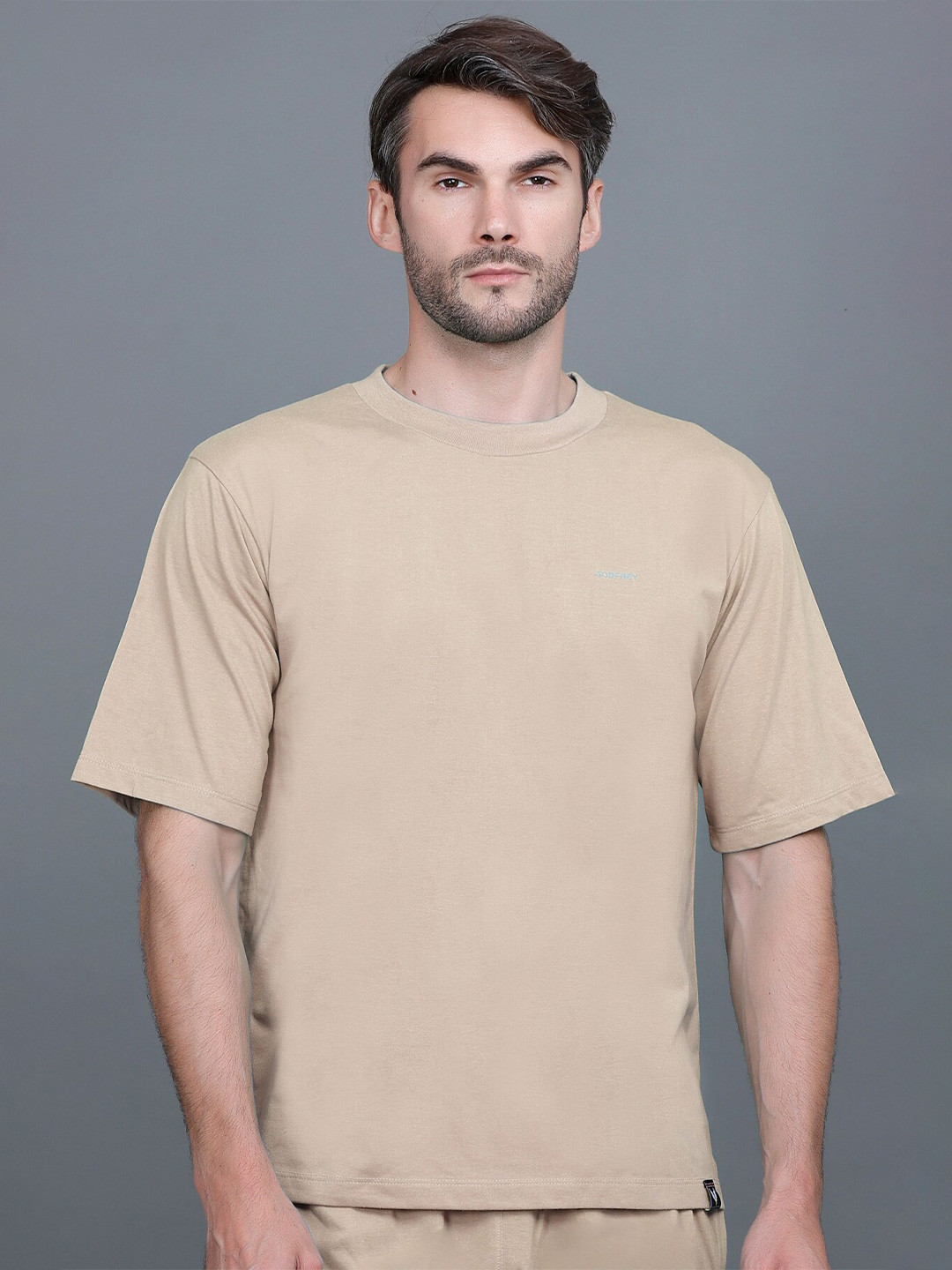 GODFREY Self Design Round Neck Drop-Shoulder Sleeves T-shirt