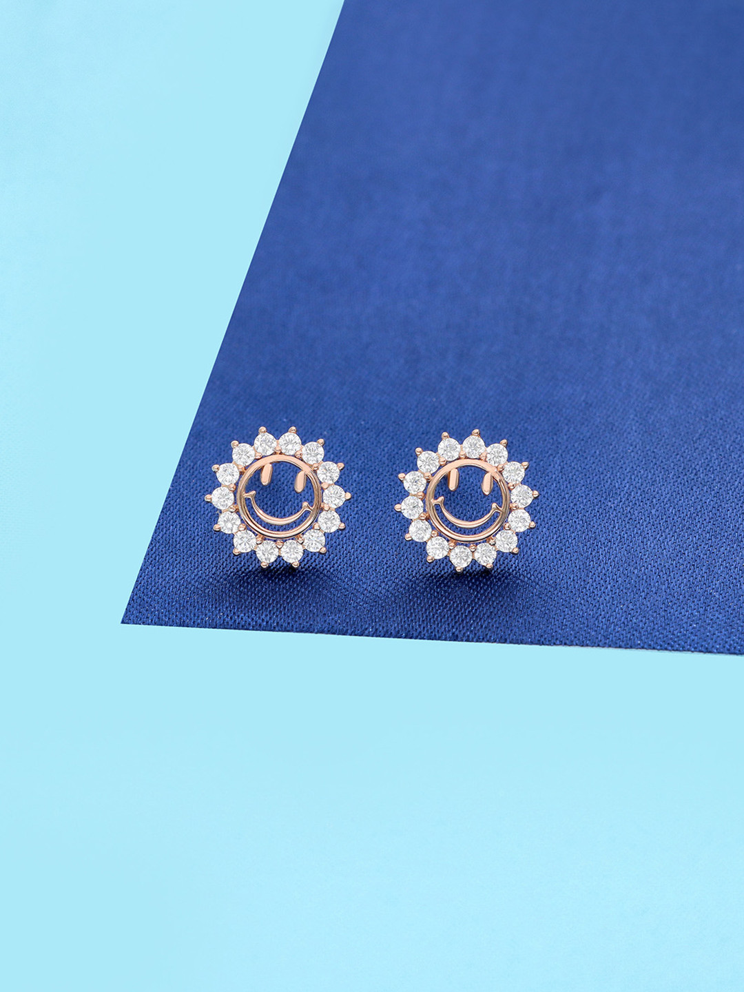 KAI JEWEL 925 Sterling Silver Rhodium-Plated Cubic Zirconia Smiley Studs Earrings