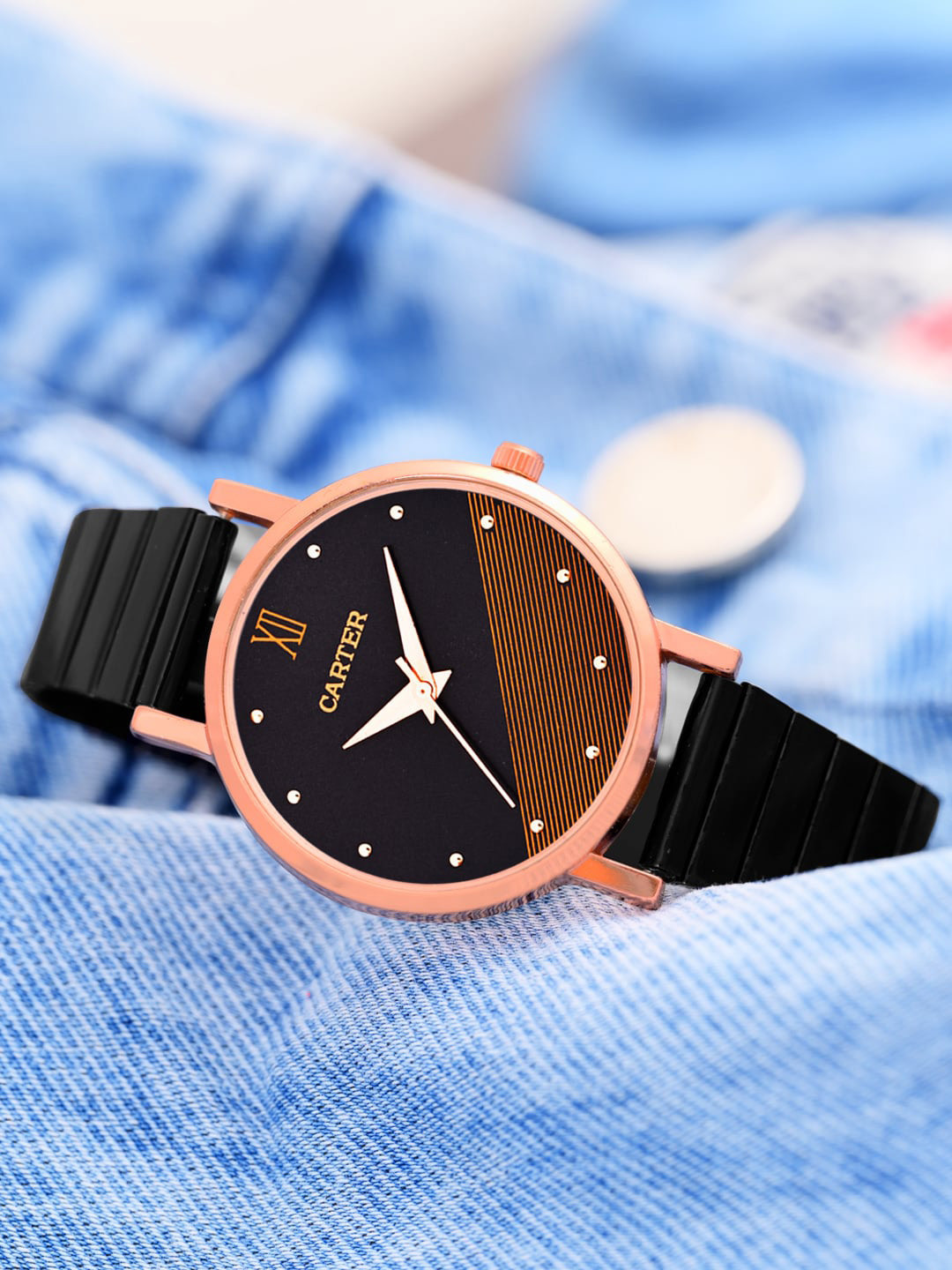 Sandy D Carter Women Embellished Dial Analogue Watch SDC24-53-RG-BK