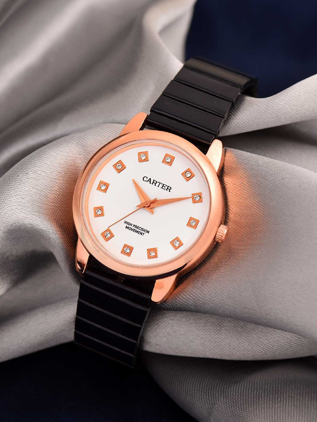 Sandy D Carter Women Embellished Bracelet Style Straps Analogue Watch SDC24-60-RG-WH