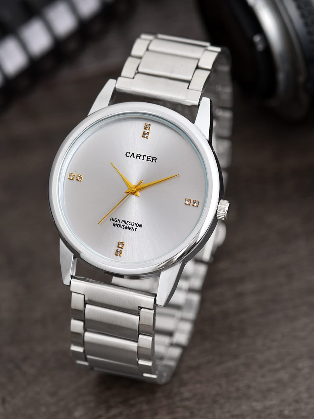 Sandy D Carter Men Embellished Dial & Bracelet Style Straps Analogue Watch SDC24-108-SL