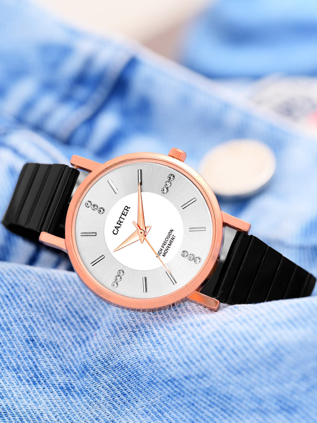 Sandy D Carter Women Embellished Dial Bracelet Style Straps Analogue Watch SDC24-55-RG-WH