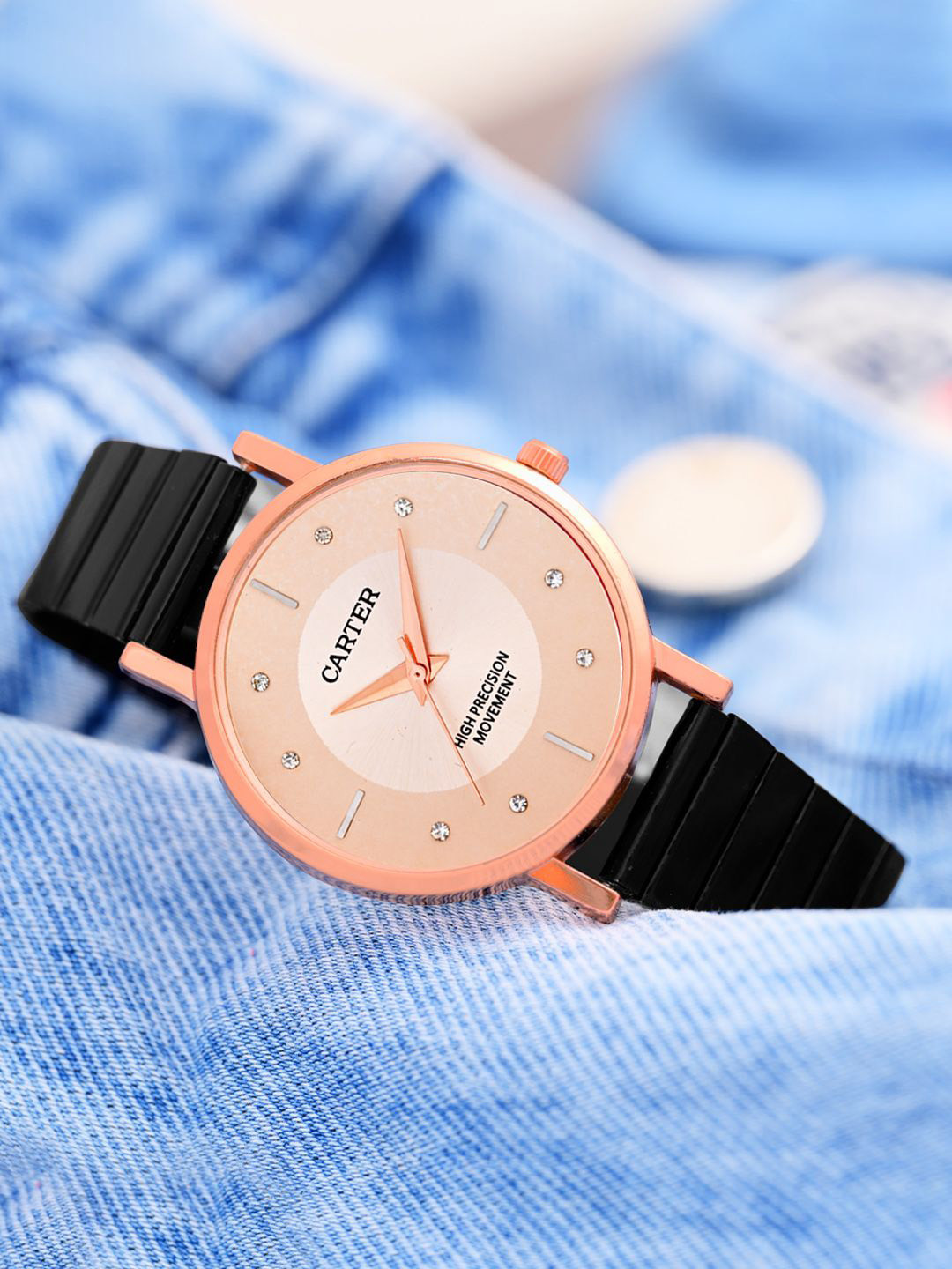 Sandy D Carter Women Embellished Dial Bracelet Style Straps Analogue Watch SDC24-58-RG-CM