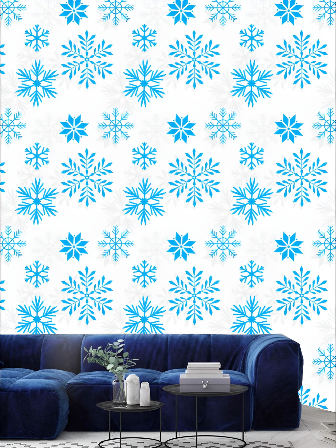 KSHIRSA Turquoise Blue & White 3D Printed Self Adhesive Wall Stickers