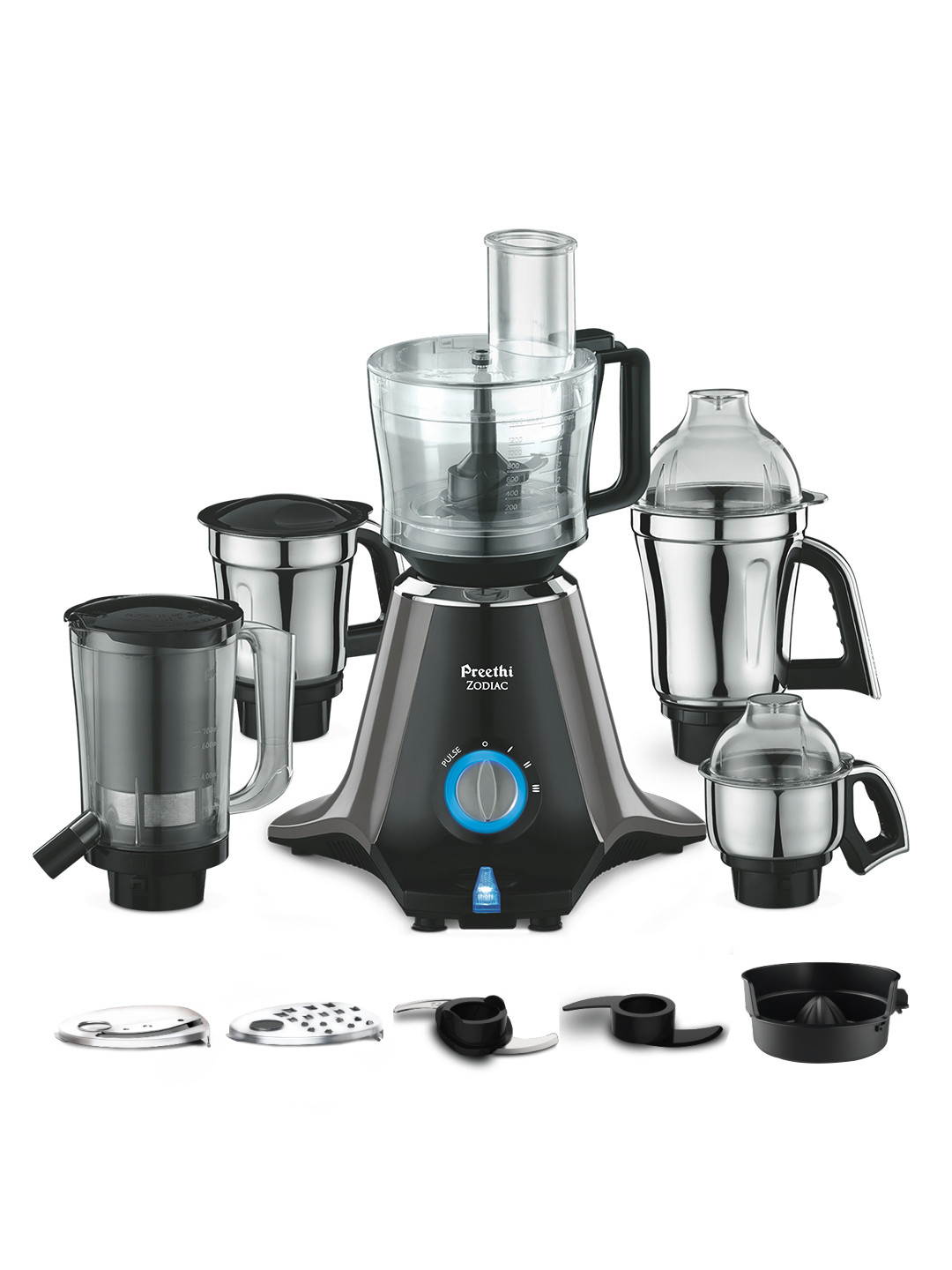Preethi Black Stainless Steel Powerful Motor 5 Jars Wet and Dry Grinder with Juicer-750W
