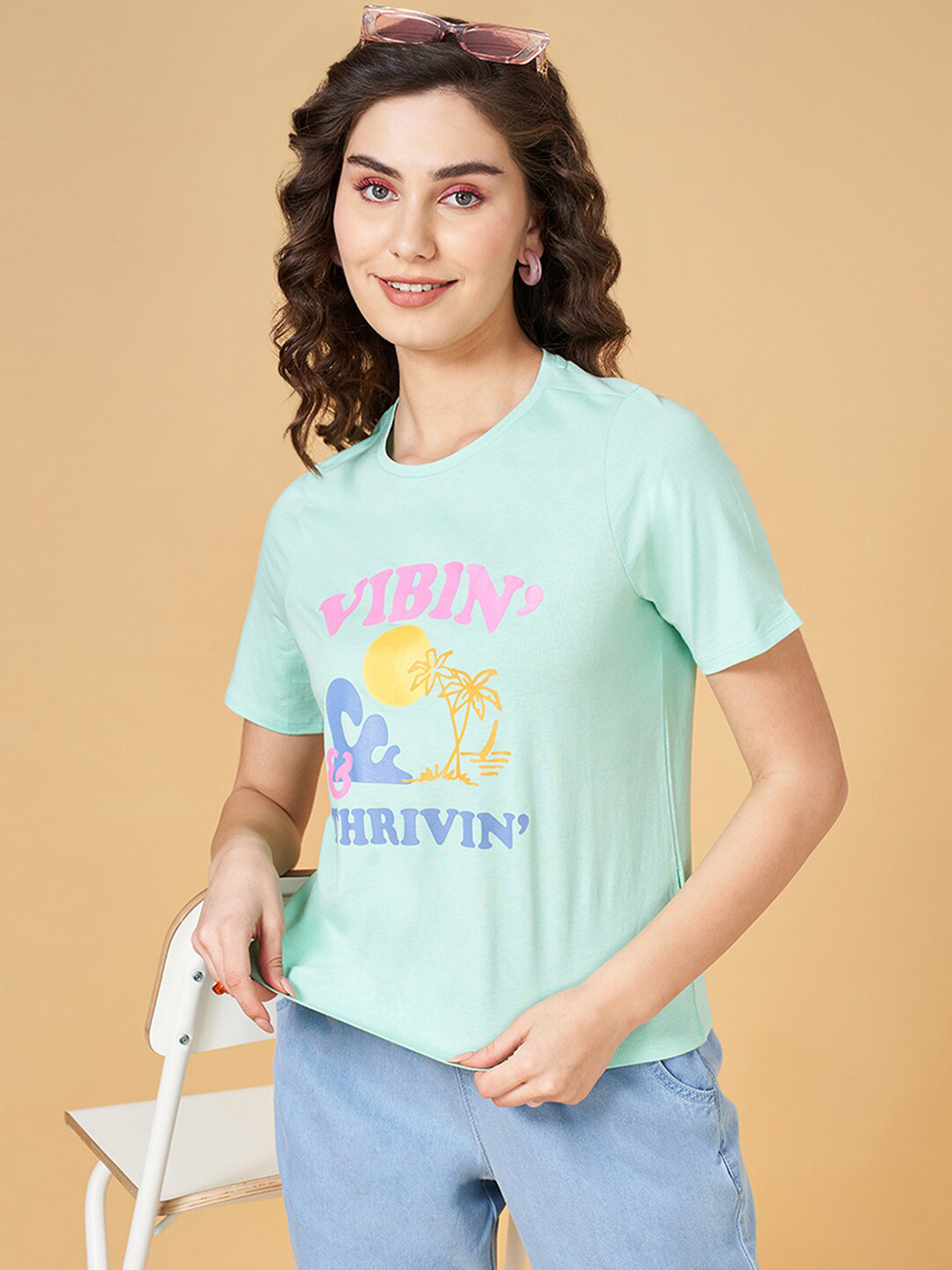 People Round Neck Short Sleeves Typography Printed Cotton Relaxed Fit T-shirt