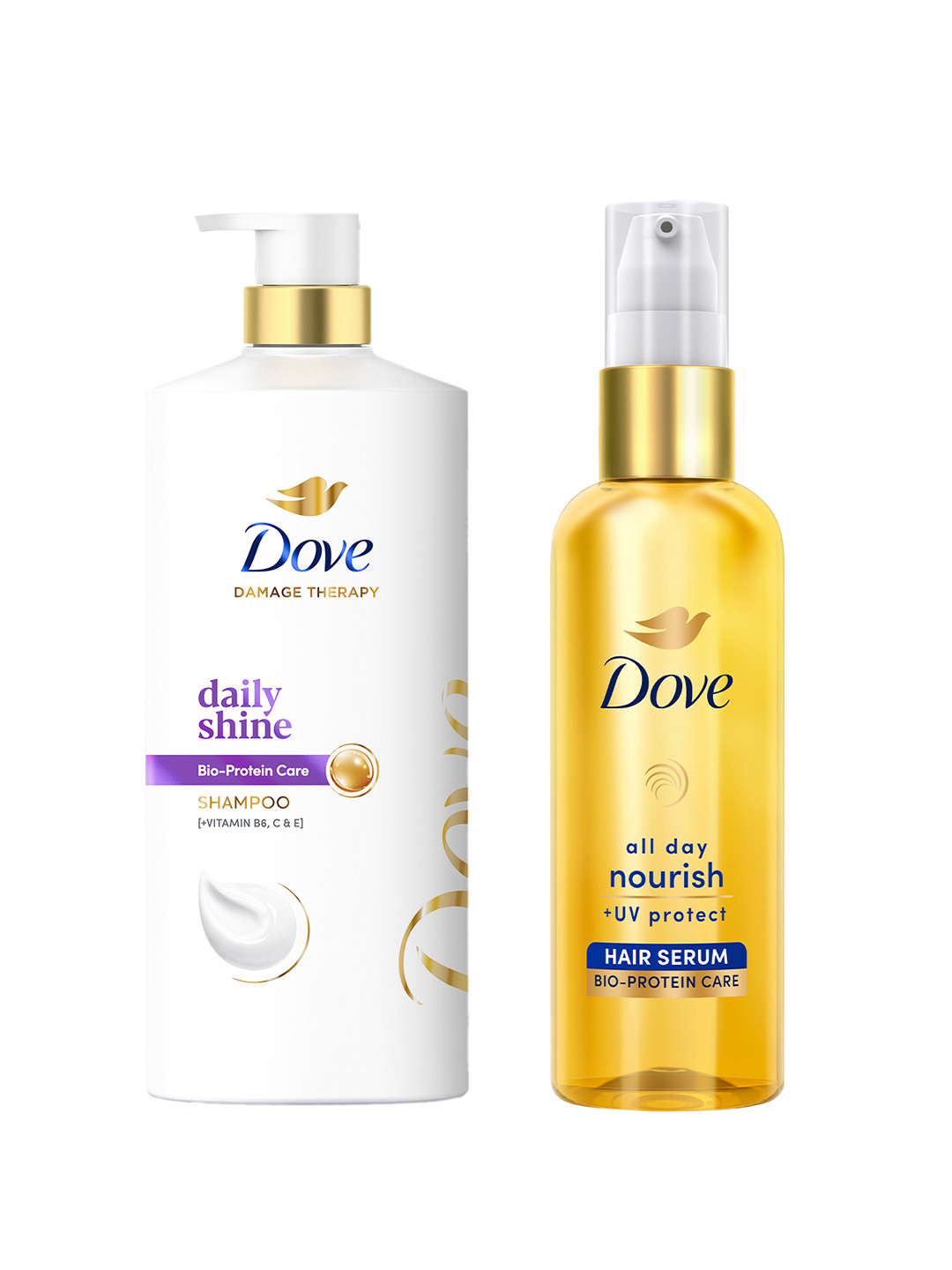 Dove Daily Shine Shampoo For Dull Hair 1L & All Day Nourish Hair Serum 48ml