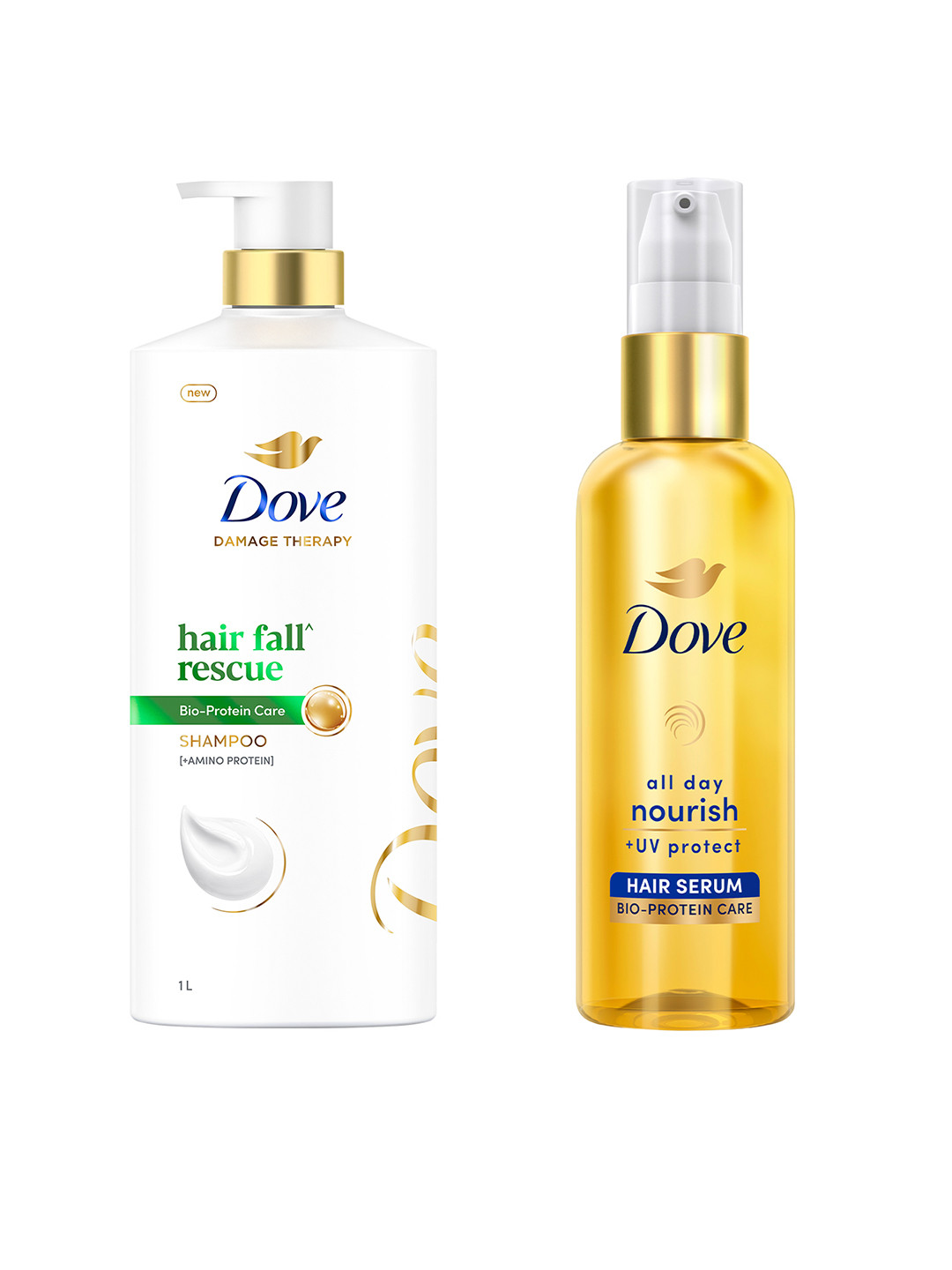 Dove All Day Nourish Hair Serum 48ml & Hair Fall Rescue Shampoo For Weak Hair 1 L