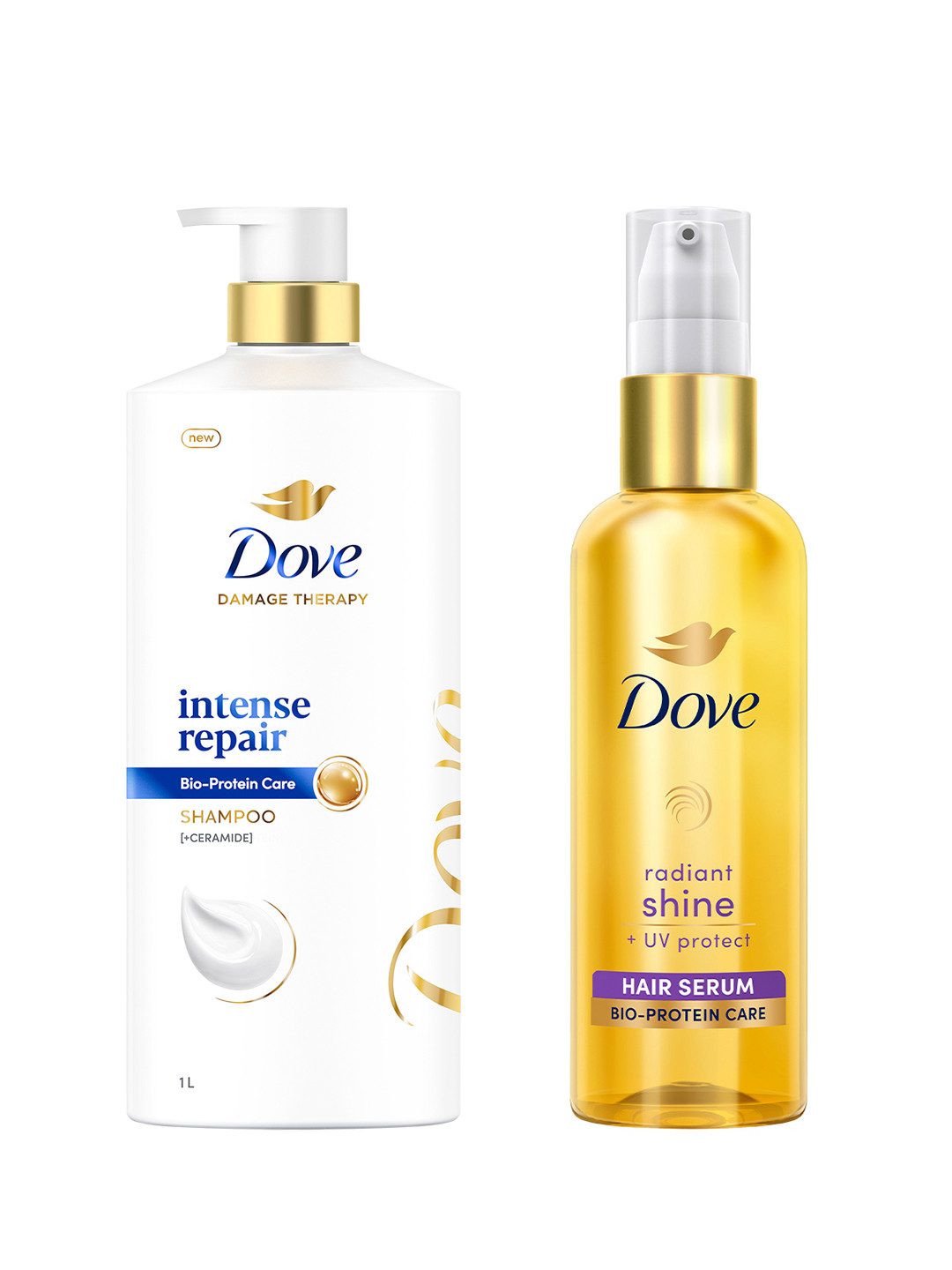 Dove Intense Repair Shampoo 1 L & Radiant Shine UV Protect Hair Serum 48ml