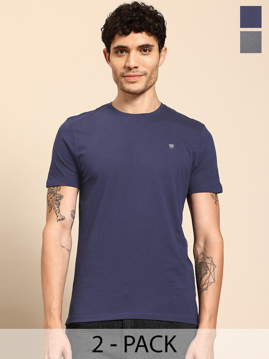 Being Human Pack of 2 Round Neck Pure Cotton Regular Fit T-shirt