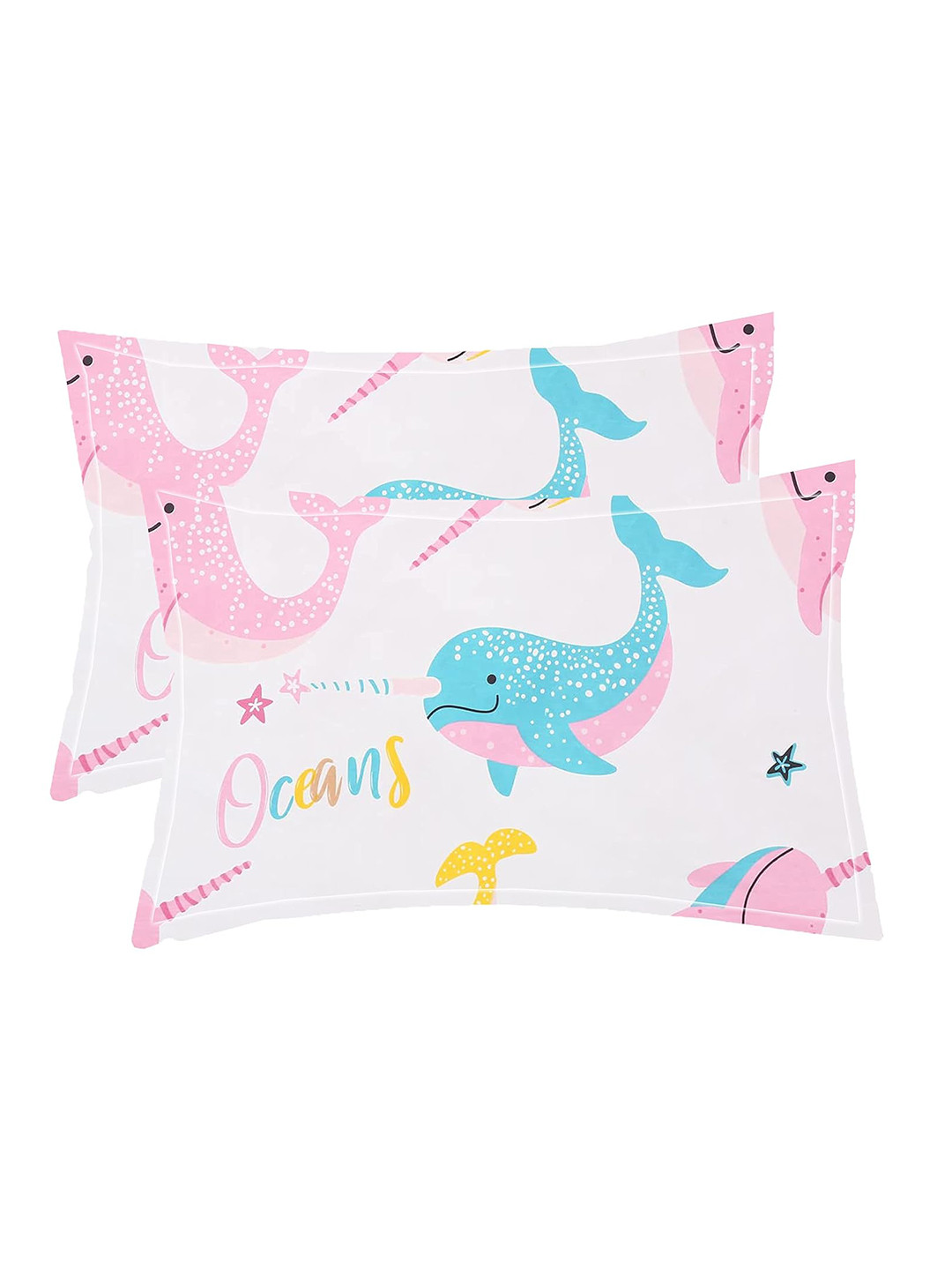 RRC Pink & White 2 Pieces Rectangle Pillow Covers