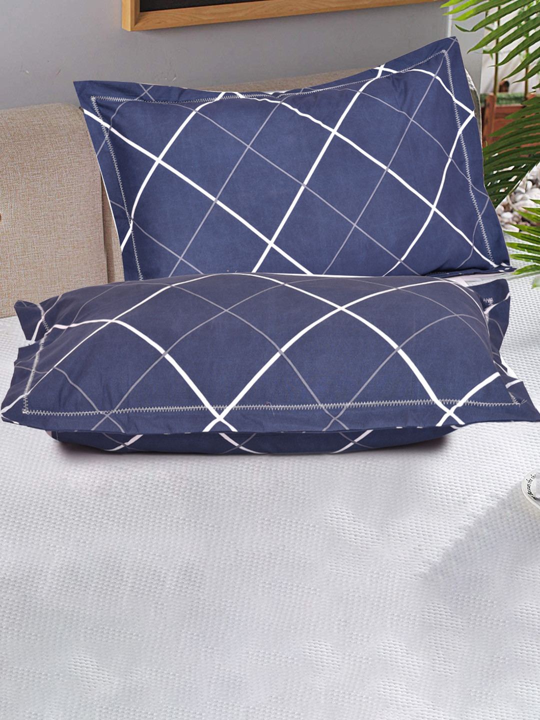 RRC Blue & White 2 Pieces Rectangle Pillow Covers