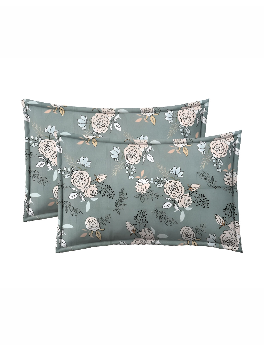 RRC Grey & Beige 2 Pieces Floral Printed  Rectangle Pillow Covers