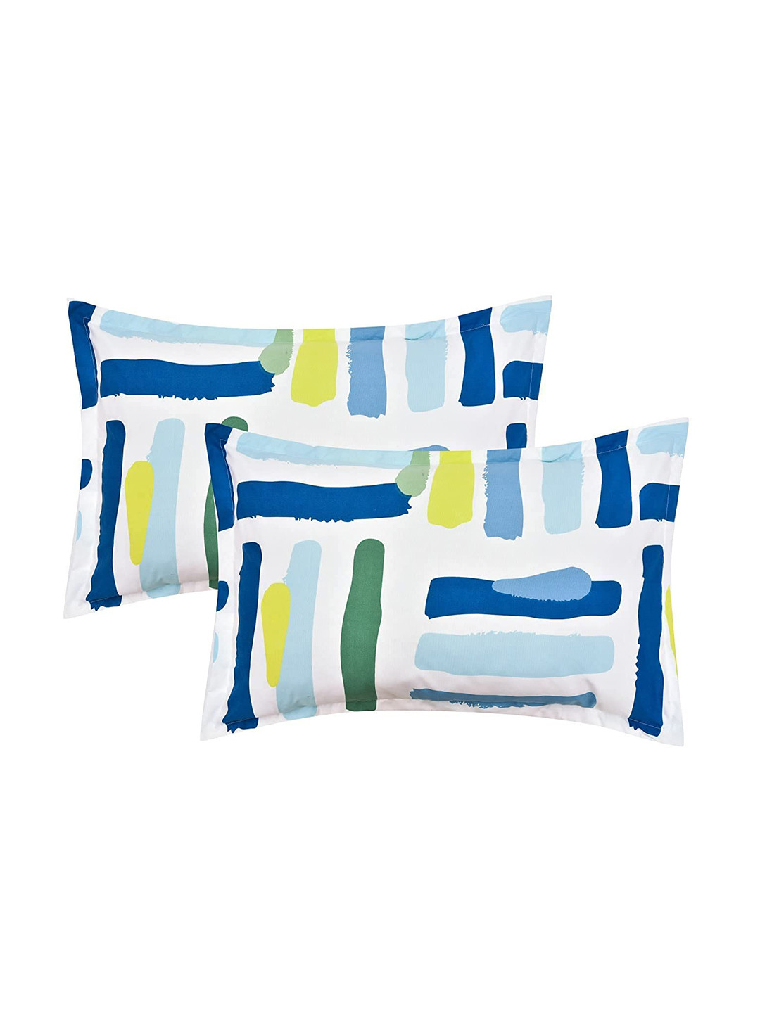 RRC White & Turquoise Blue 2 Pieces Printed Rectangle Pillow Covers
