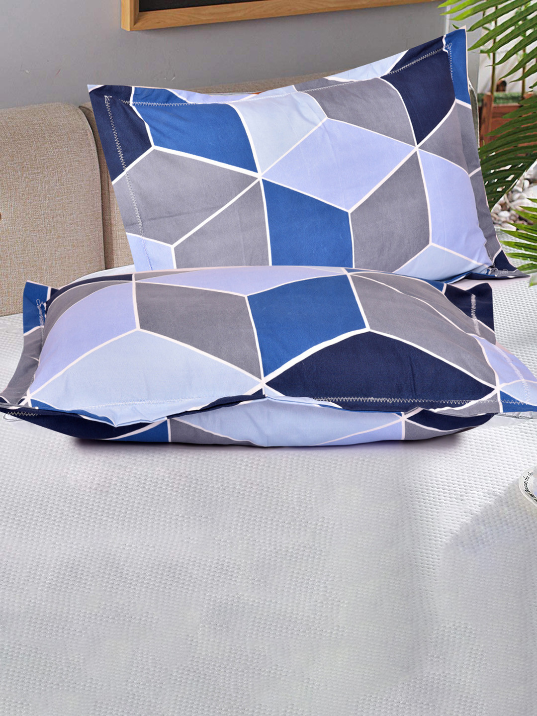 RRC Blue & Grey 2 Pieces Printed Rectangle Pillow Covers