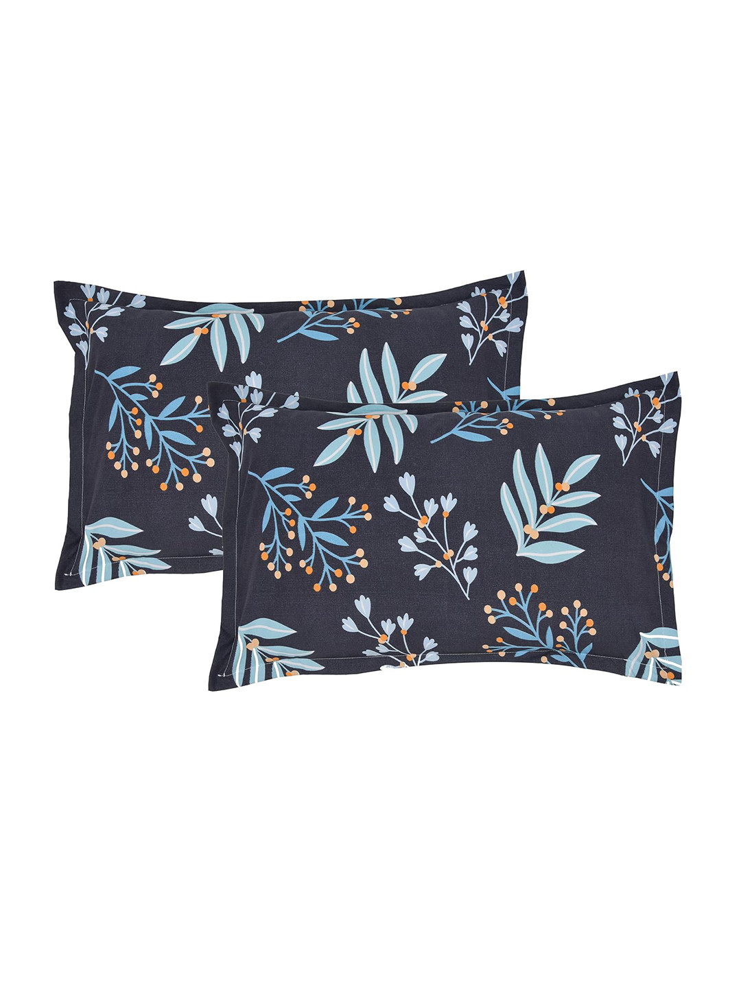 RRC Navy Blue & Turquoise Blue 2 Pieces Printed Rectangle Pillow Covers
