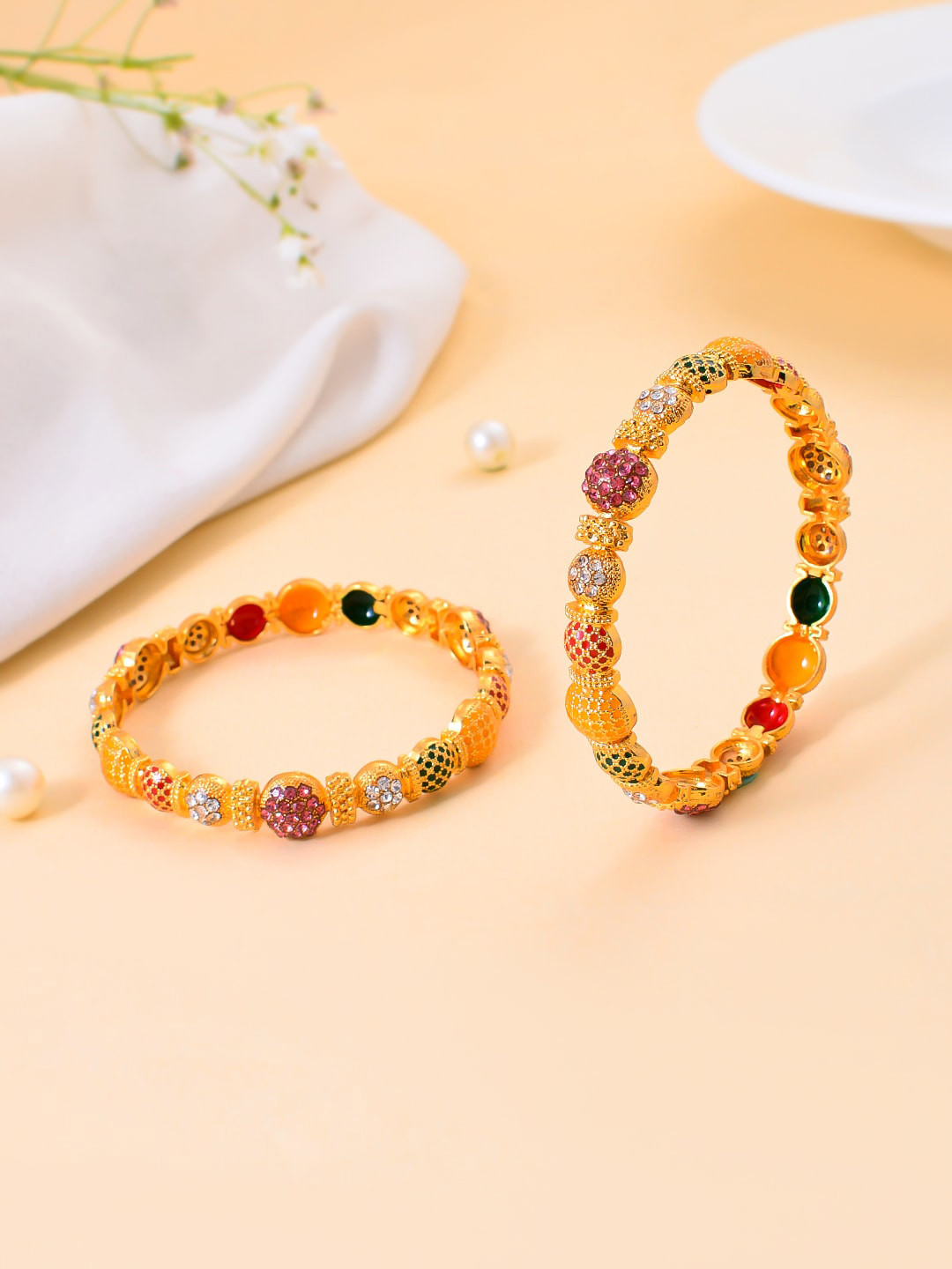 Silvermerc Designs Set Of 2 Gold-Plated Kundan-Studded Bangle