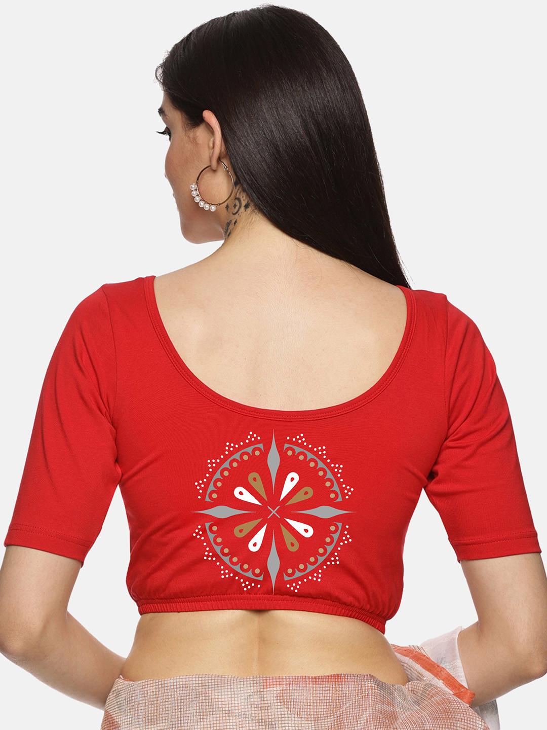 NOT YET by us Floral Back Printed Stretchable Saree Blouse