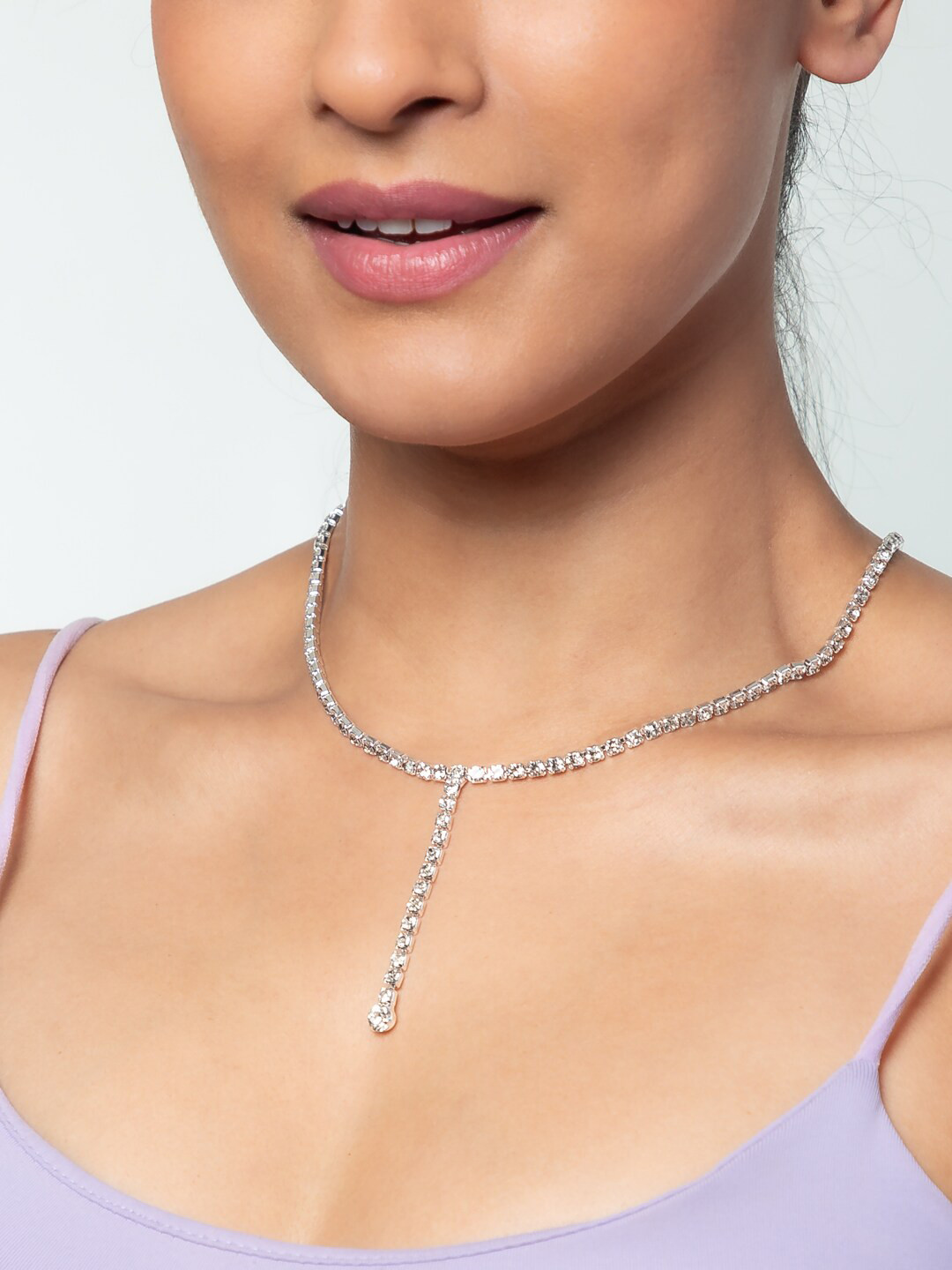 WHITE LIES Rhinestone Studded Crystal Drop Chain