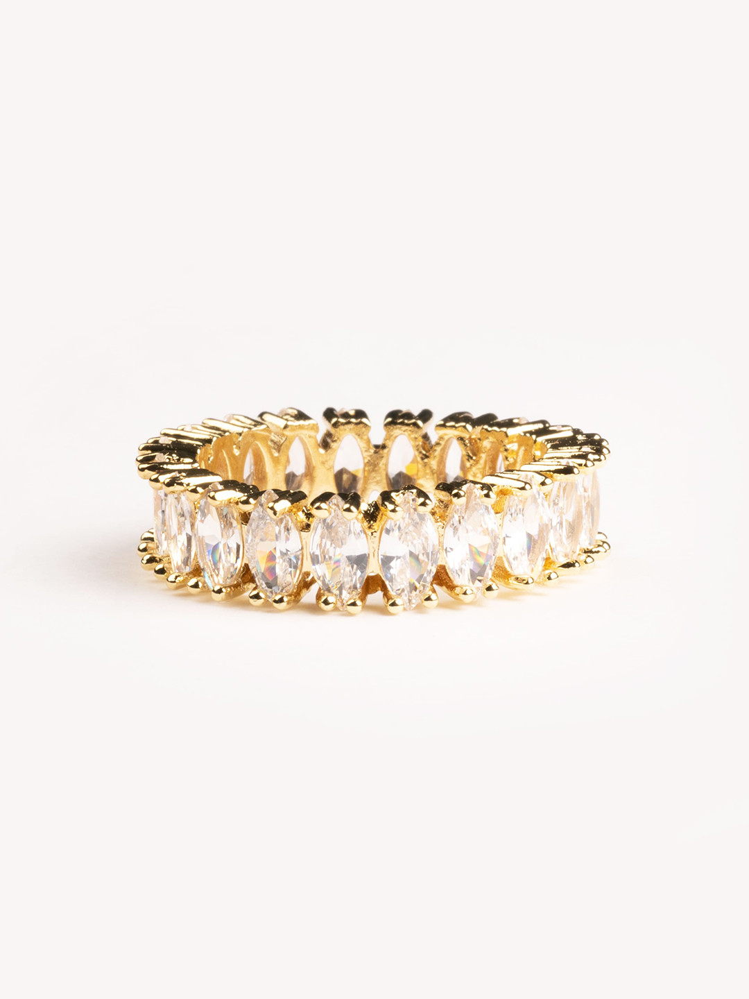WHITE LIES Gold-Plated Rhinestone Baguette Finger Ring