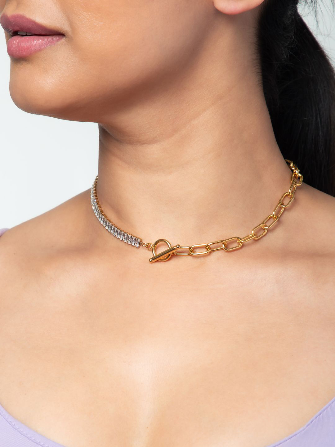 WHITE LIES Gold-Plated Stainless Steel Rhinestone Studded Necklace