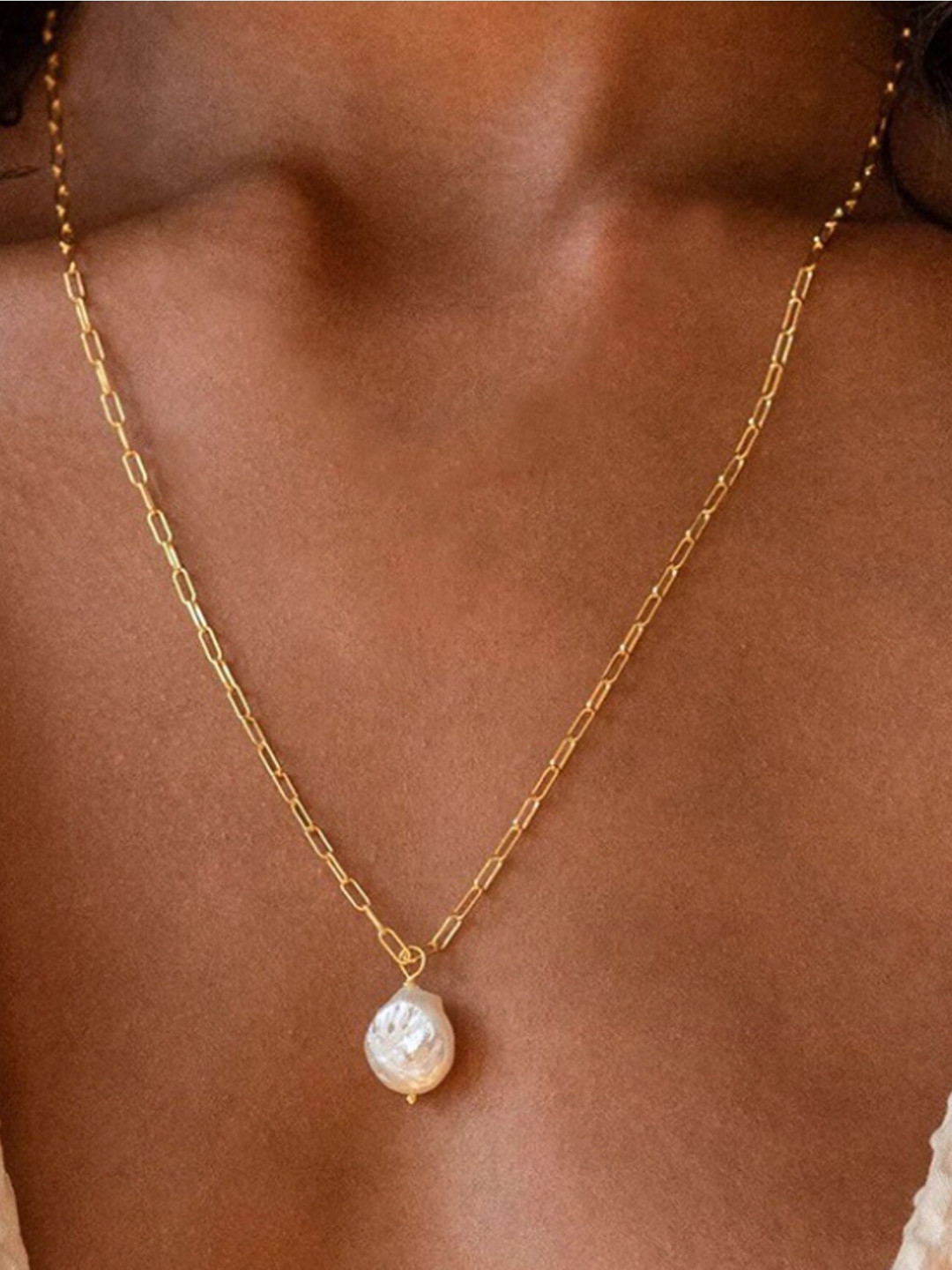 WHITE LIES Gold Plated Artificial Beads Chain