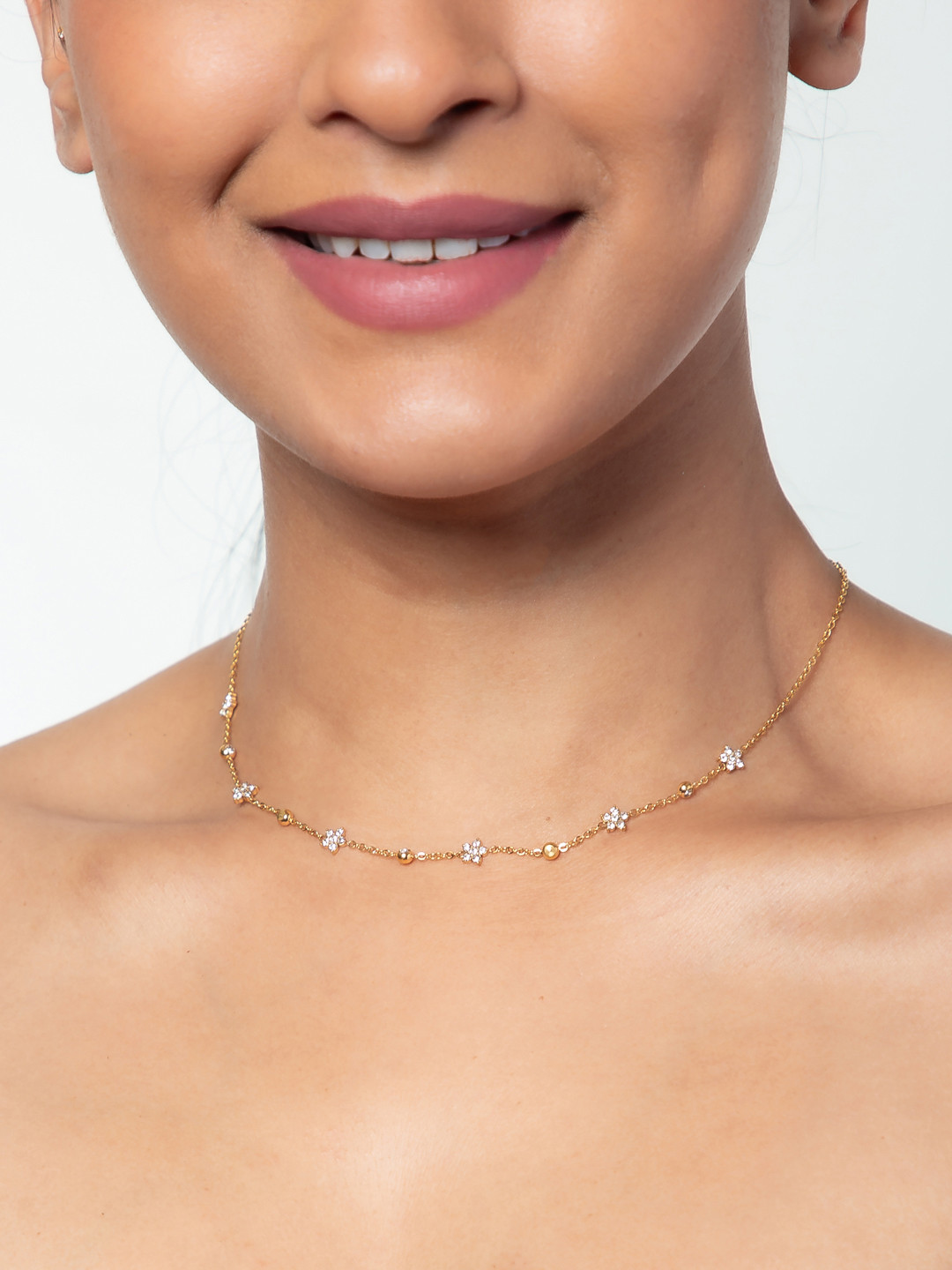 WHITE LIES Gold Plated Rhinestone Stainless Steel Chain