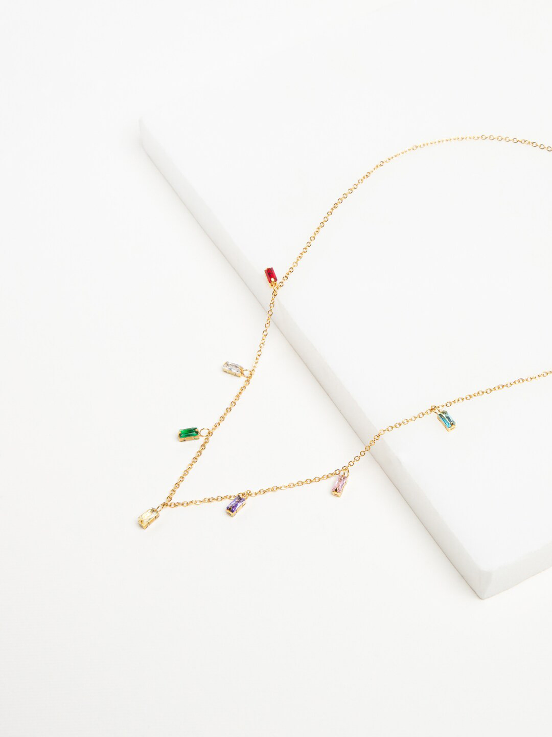 WHITE LIES Gold-Plated Stainless Steel Cubic Zirconia Studded Chain